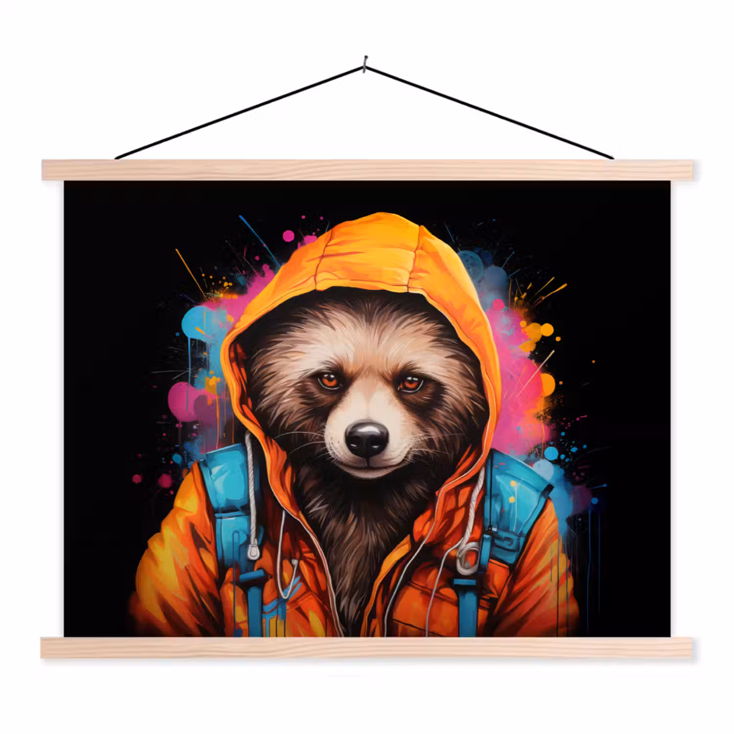 Graffiti - Wasbeer - Jas - Zwart textielposter latten blank klein -3d