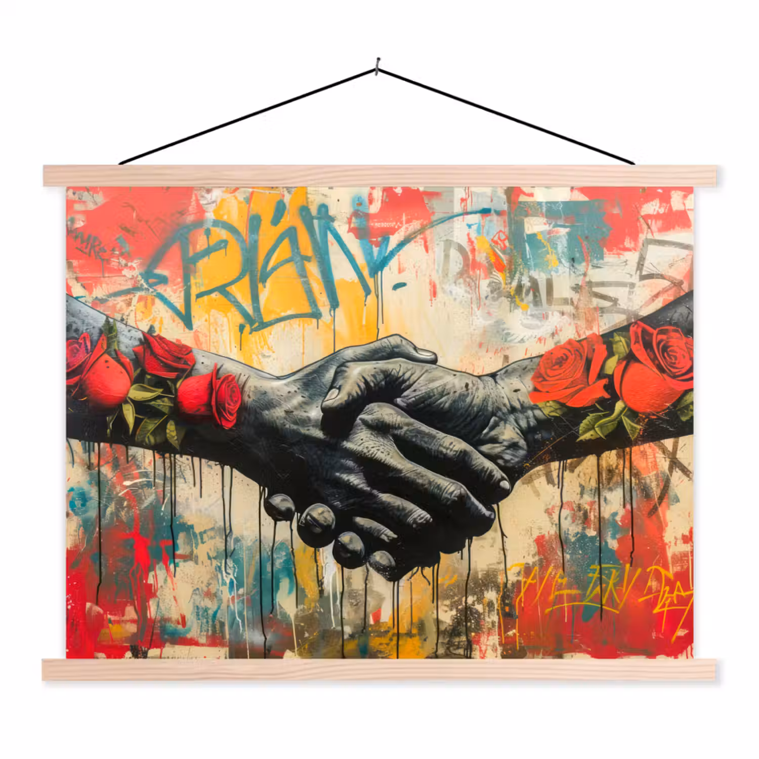 Graffiti - Rozen - Handen - Street art - Banksy textielposter latten blank klein -3d