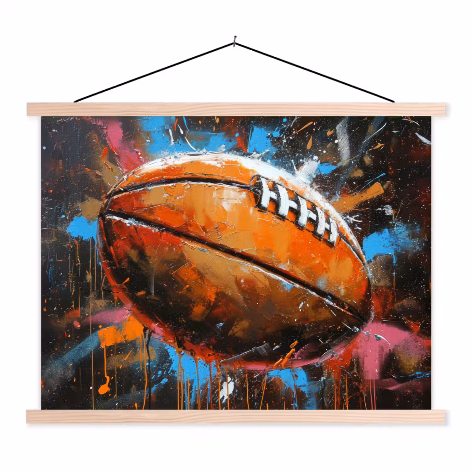 Graffiti - Rugby - Kleurrijk - Rugbybal textielposter latten blank klein -3d