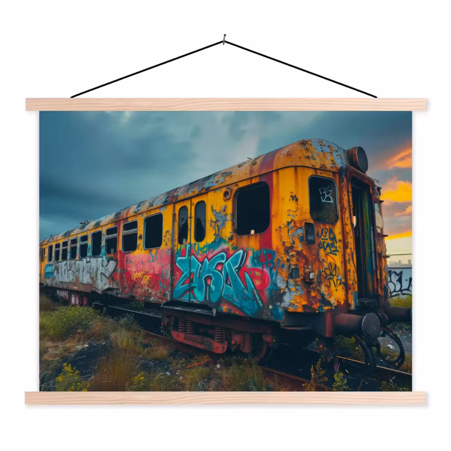 Graffiti - Trein - Street art - Verlaten textielposter latten blank klein -3d