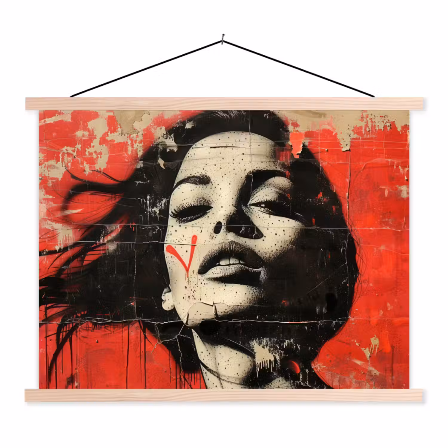 Graffiti - Vrouw - Rood - Street art - Banksy textielposter latten blank klein -3d