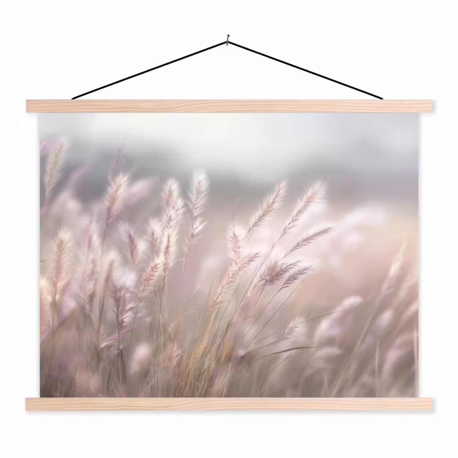 Graspluimen - Wind - Beige - Mistig textielposter latten blank klein -3d
