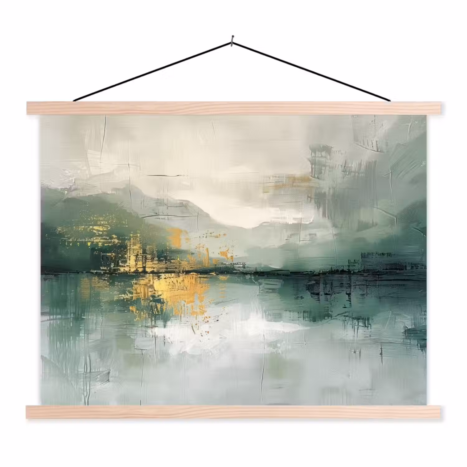 Groen - Modern - Abstract - Goud textielposter latten blank klein -3d