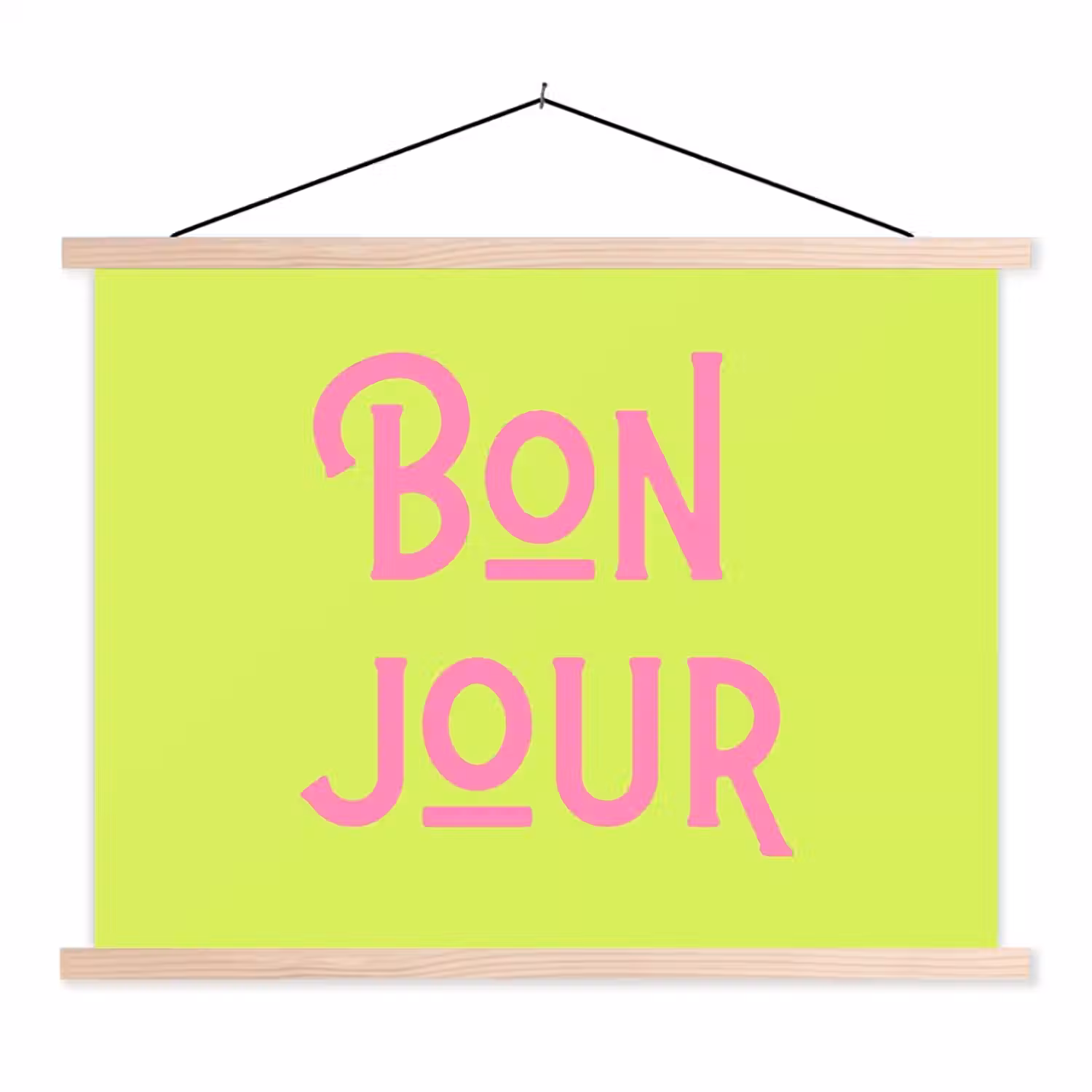 Groen - Roze bonjour - art-deco textielposter latten blank klein -3d