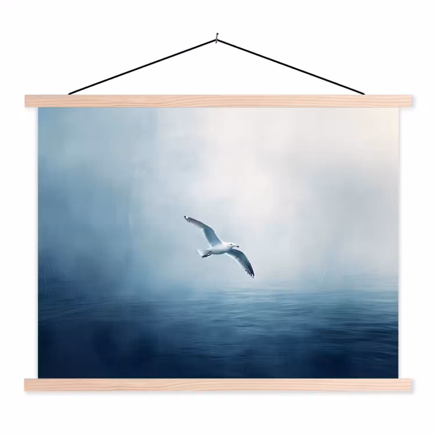 Meeuw - Wit - Zee - Mistig textielposter latten blank klein -3d