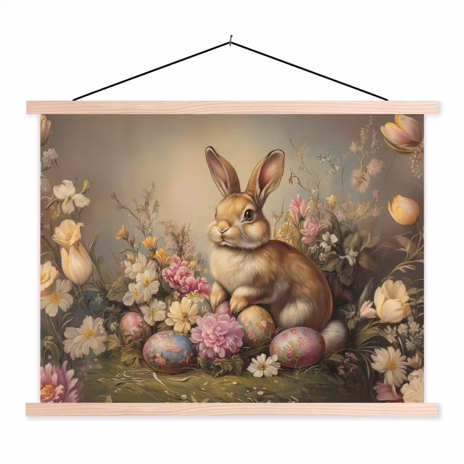 Haas - Stilleven - Bloemen textielposter latten blank klein -3d
