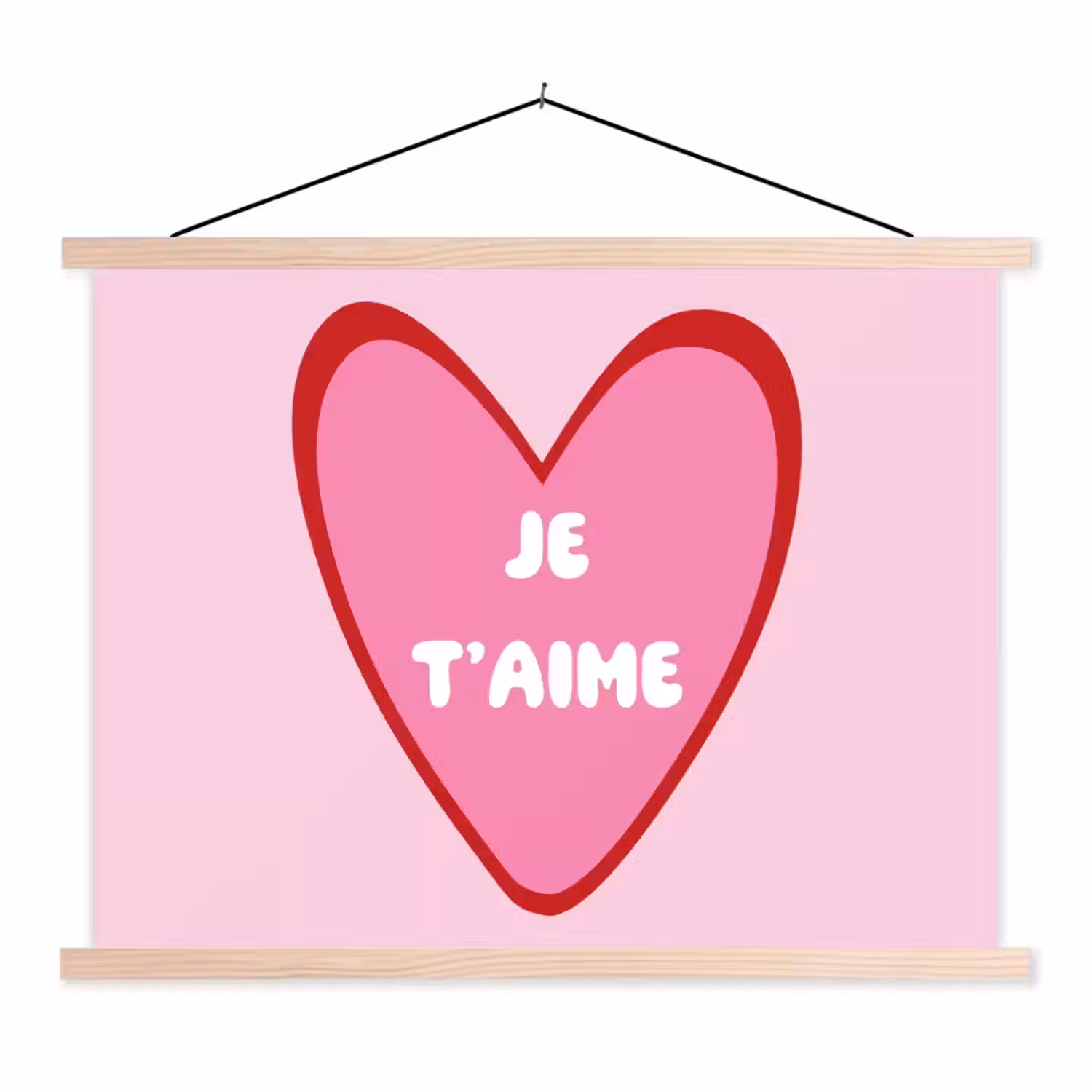 Hart - Frans - Valentijn - Roze textielposter latten blank klein -3d