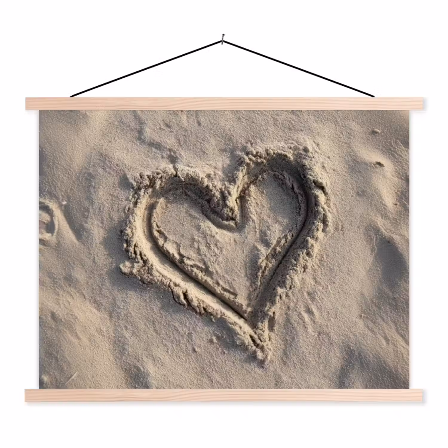Hartvorm - Getekend - Beige - Zand textielposter latten blank klein -3d