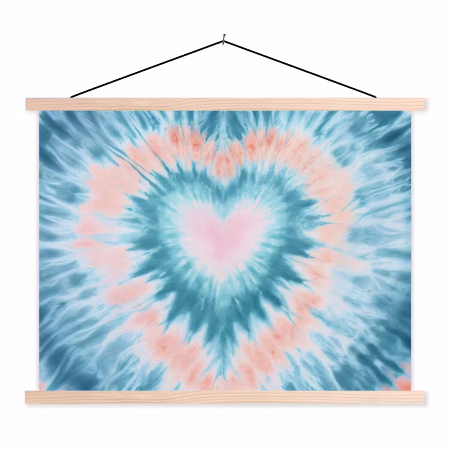 Hartvormig - Tie dye - Pasteltinten - Lichtgroen textielposter latten blank klein -3d