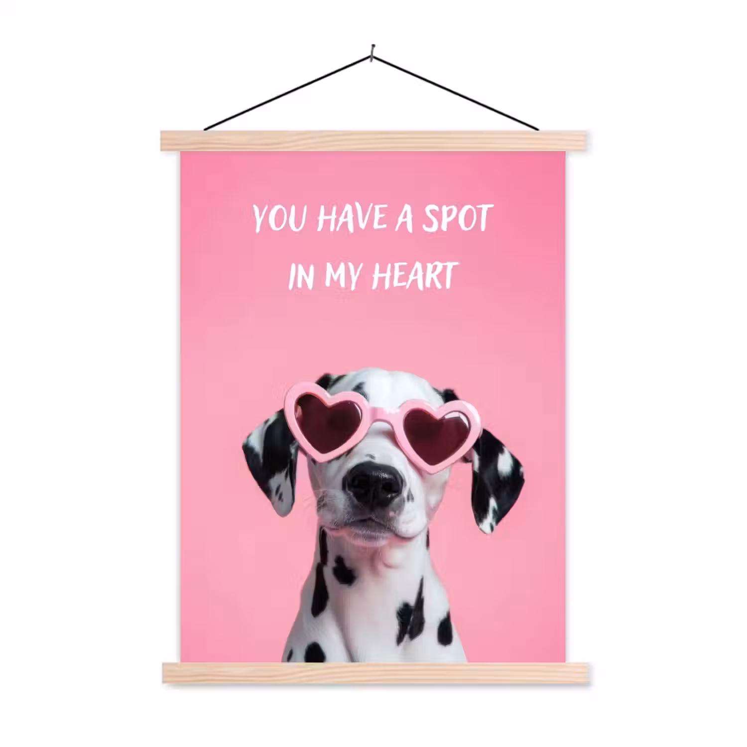 Hartjes - Hond - Valentijn - Roze textielposter latten blank klein -3d