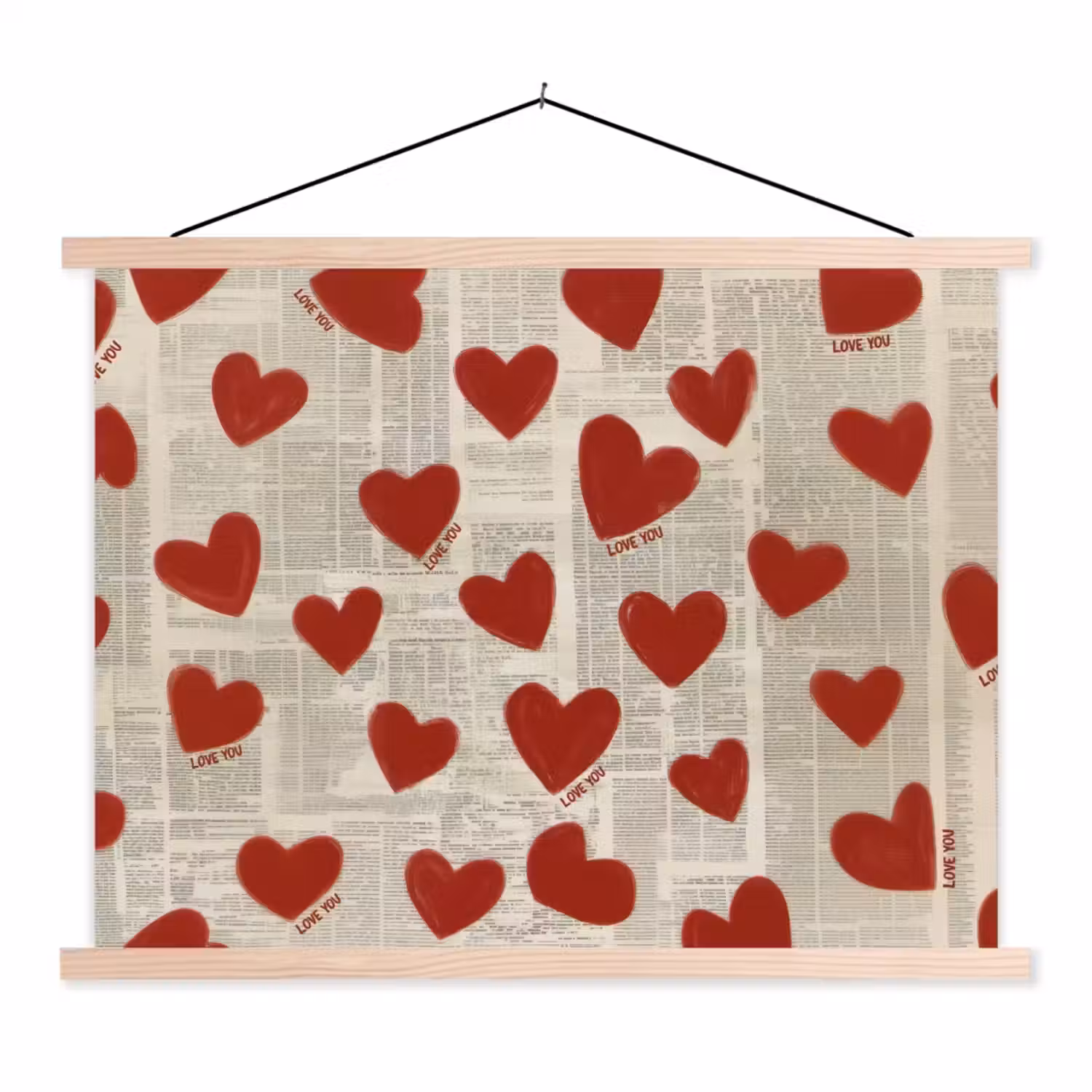 Hartjes - Krant - Loveyou textielposter latten blank klein -3d