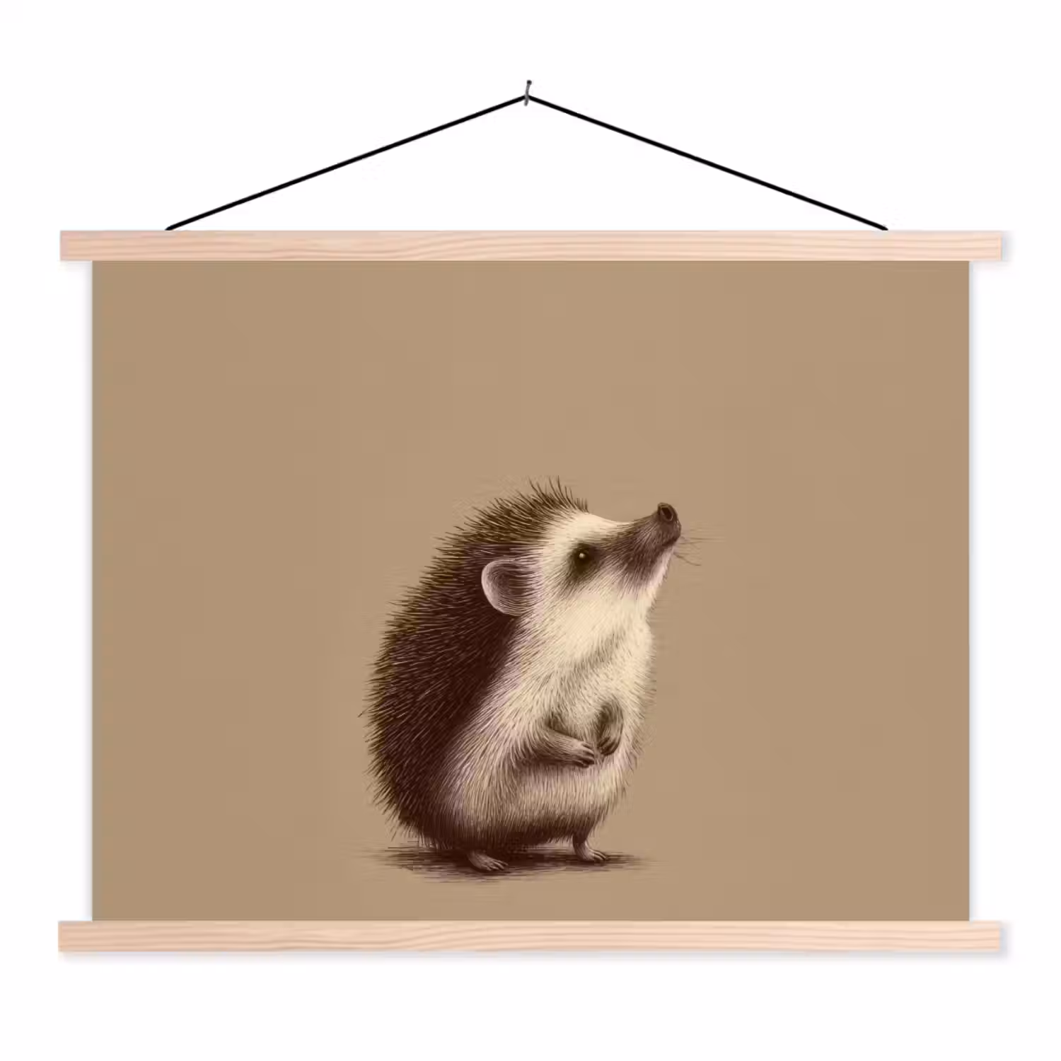 Egel - Snuitje - Bruin - Stekels textielposter latten blank klein -3d
