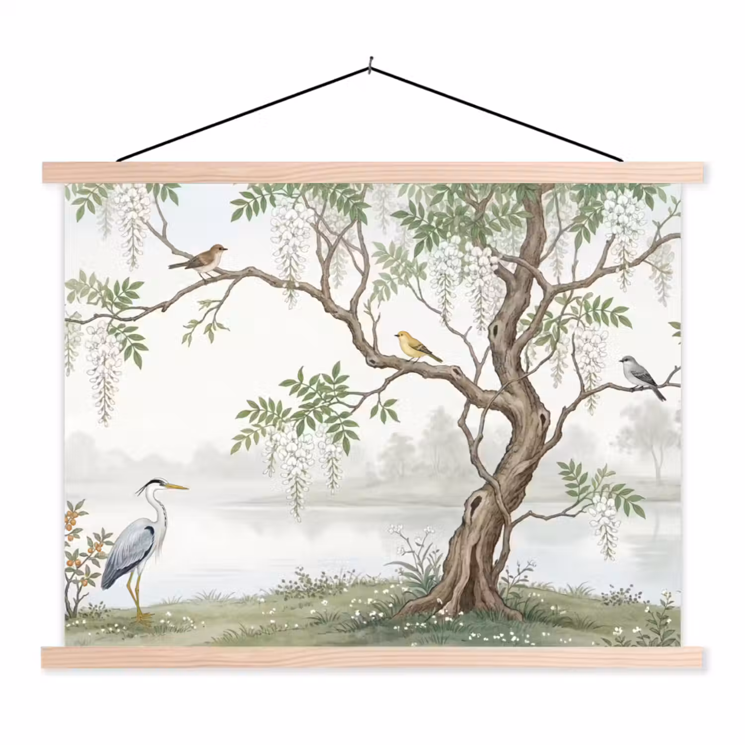 Reiger - Landschap - Groen textielposter latten blank klein -3d