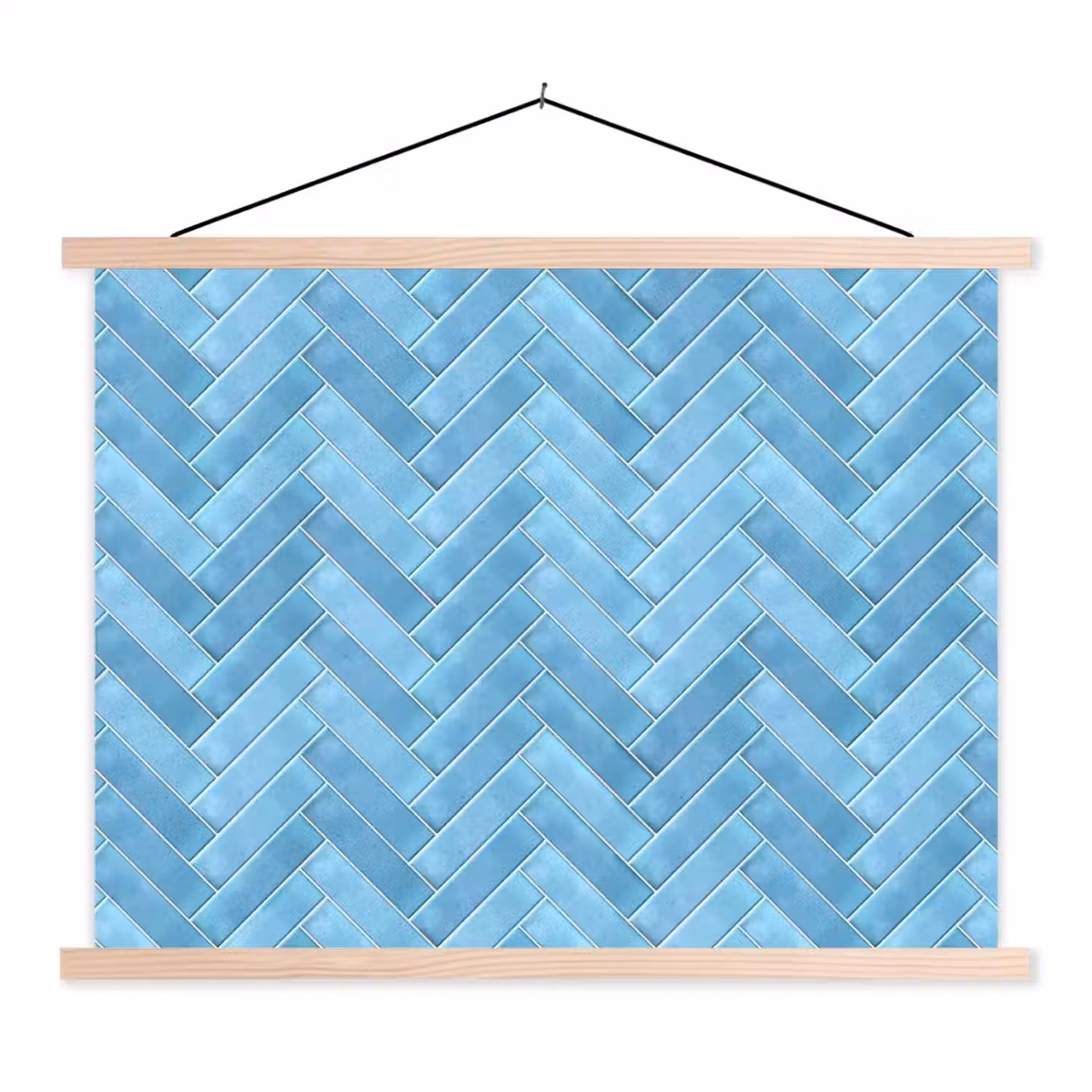 Visgraat - Wandtegel - Lichtblauw textielposter latten blank klein 122 -3d