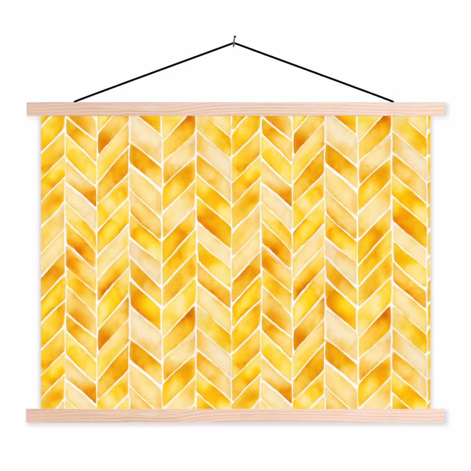 Visgraat - Aquarel - Patronen - Goudgeel textielposter latten blank klein 122 -3d