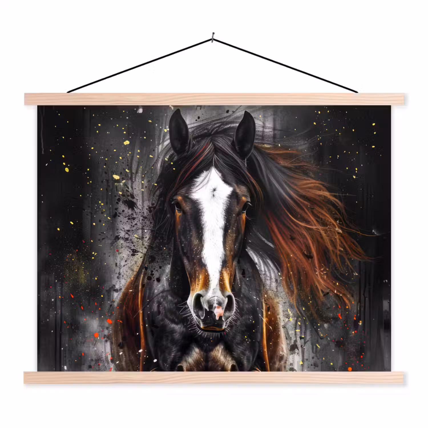 Paard - Dieren - Zwart - Luxe - Modern textielposter latten blank klein -3d