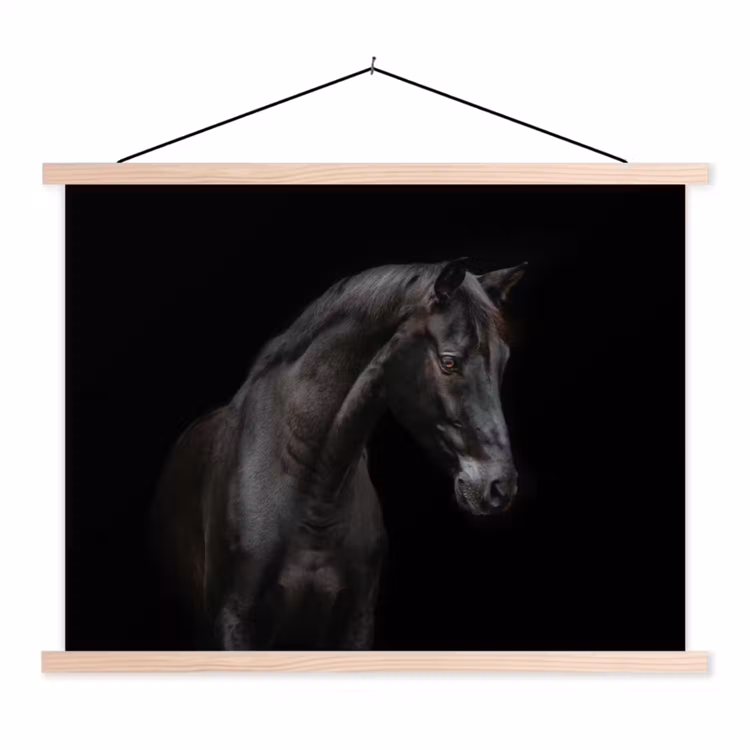 Paard - Dieren - Zwart - Portret textielposter latten blank klein -3d
