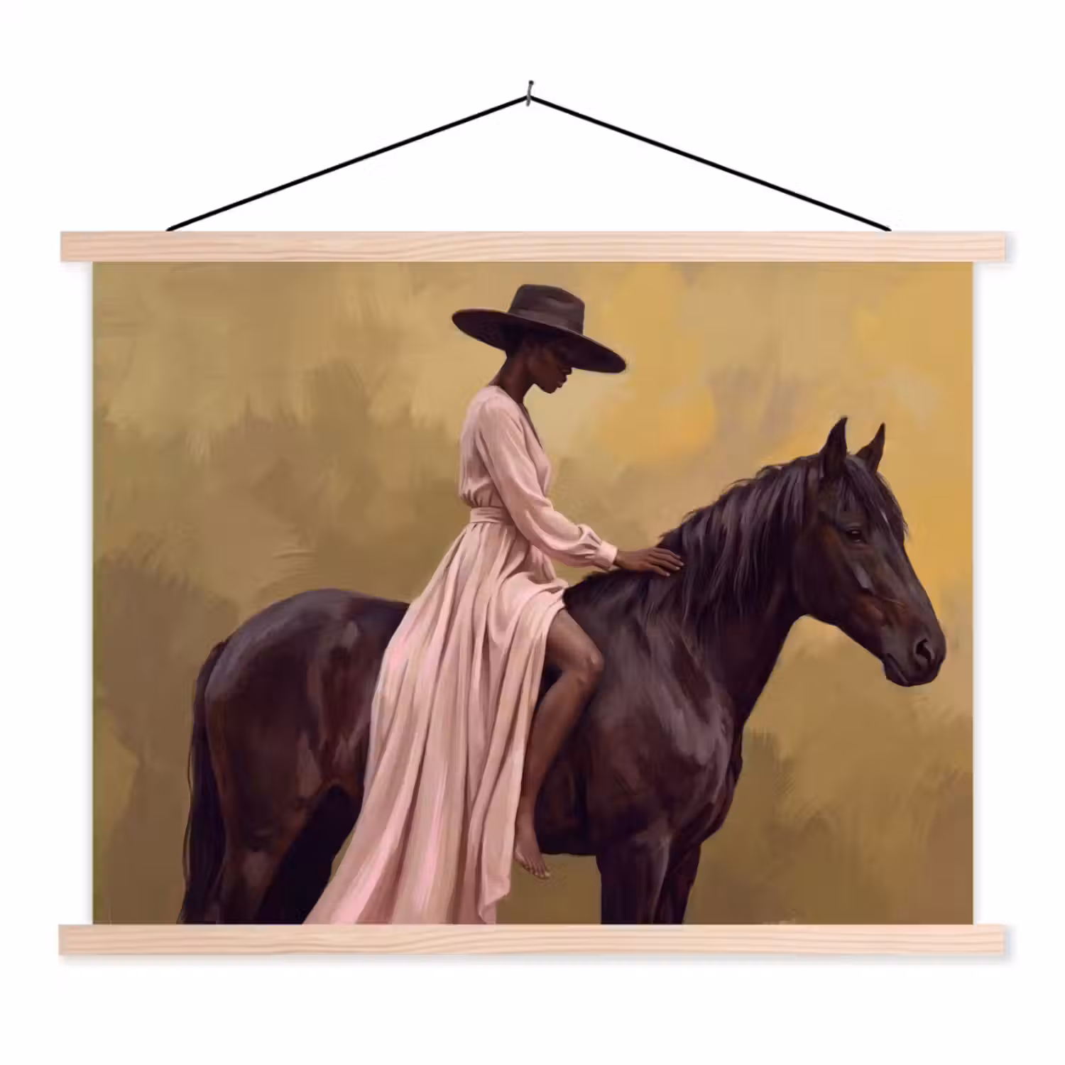 Paard - Klassiek - Oker textielposter latten blank klein -3d