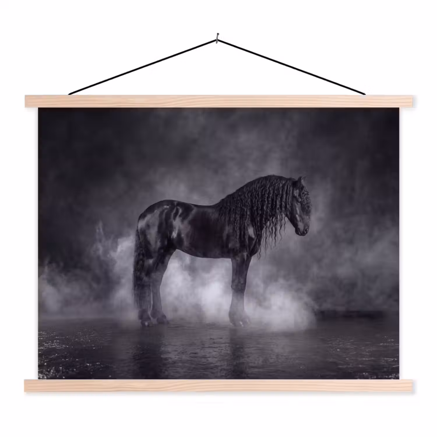 Paard - Magisch - Zwart textielposter latten blank klein -3d