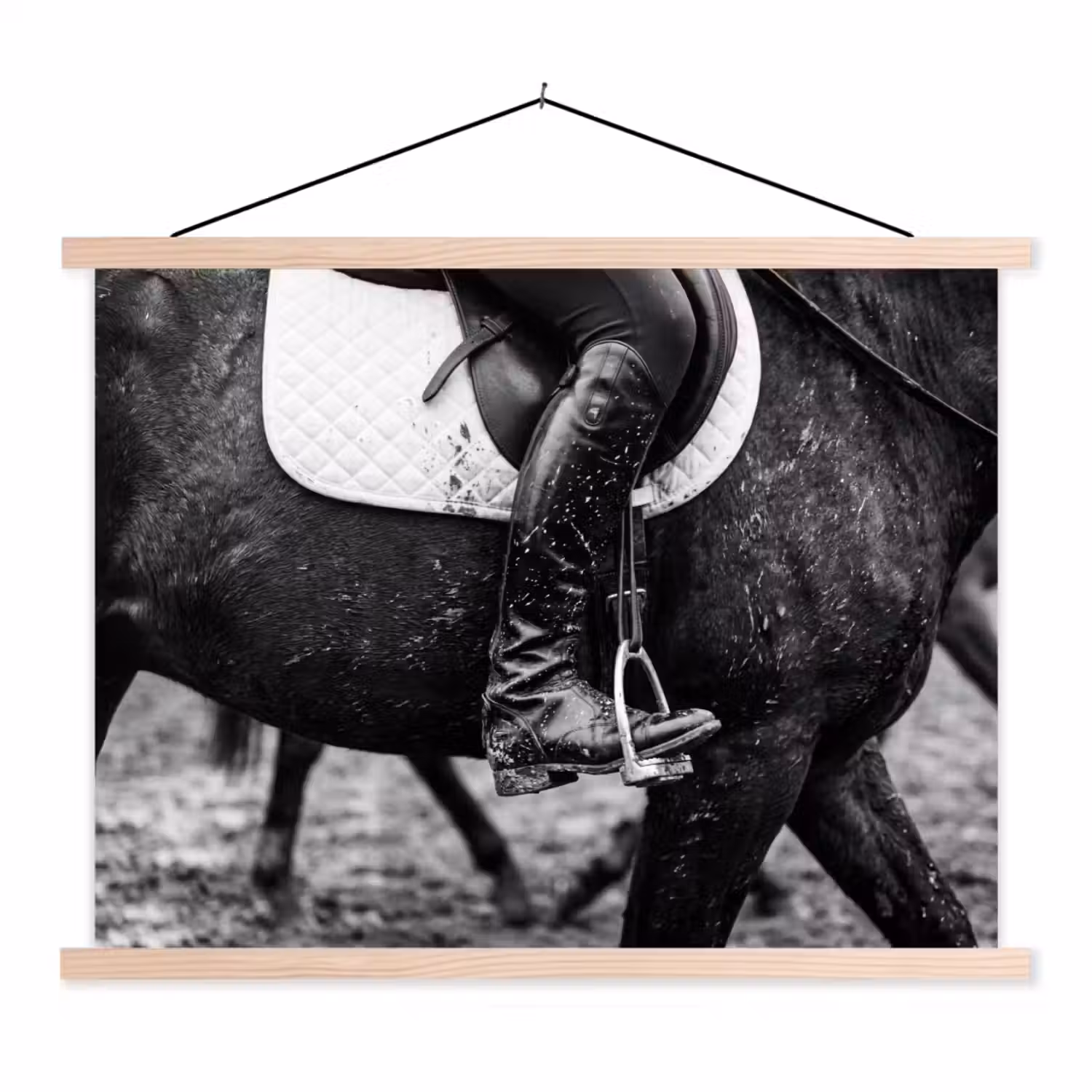 Paard - Sport - Zwart - Wit textielposter latten blank klein -3d