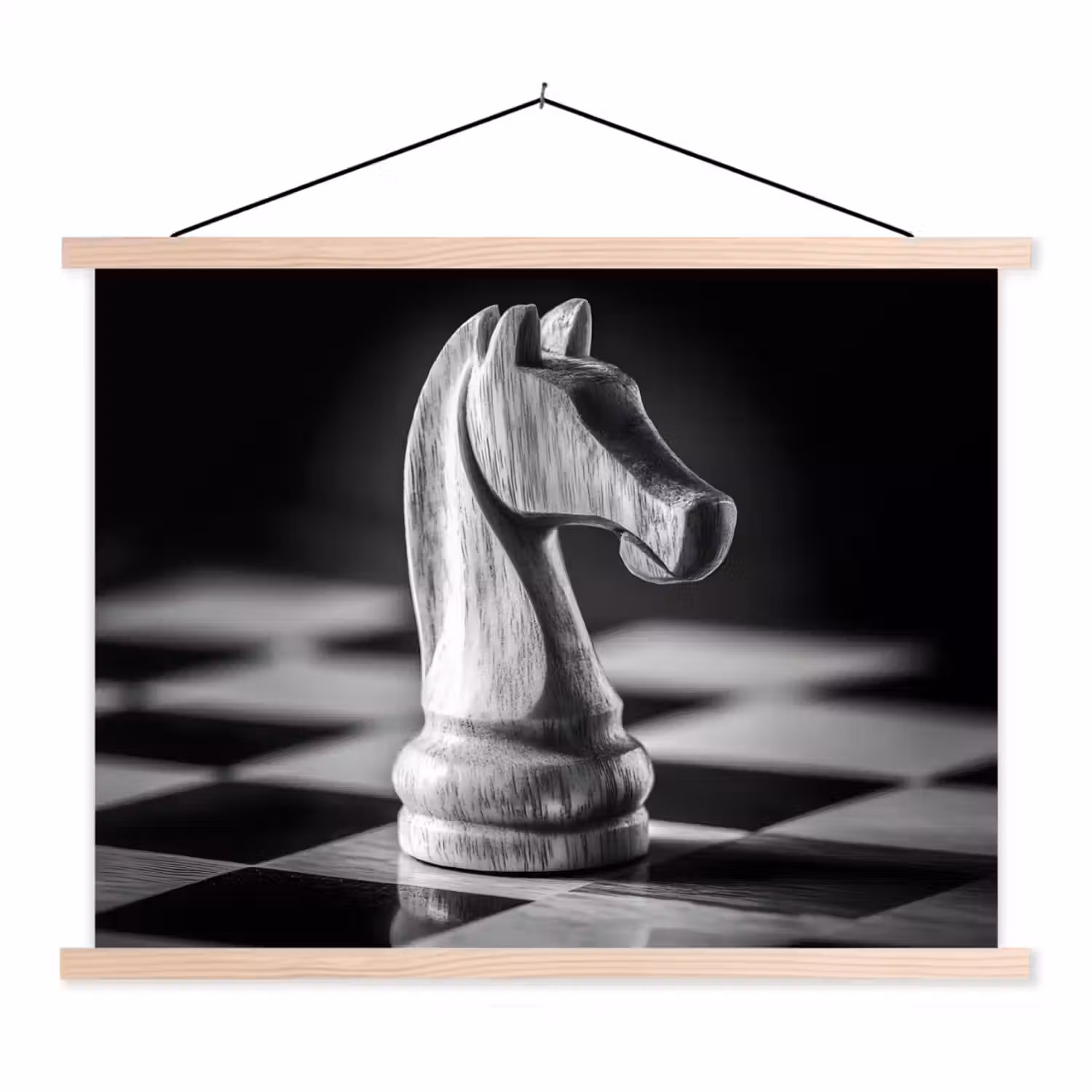 Paard - Hout - Schaalbord - Zwart textielposter latten blank klein -3d