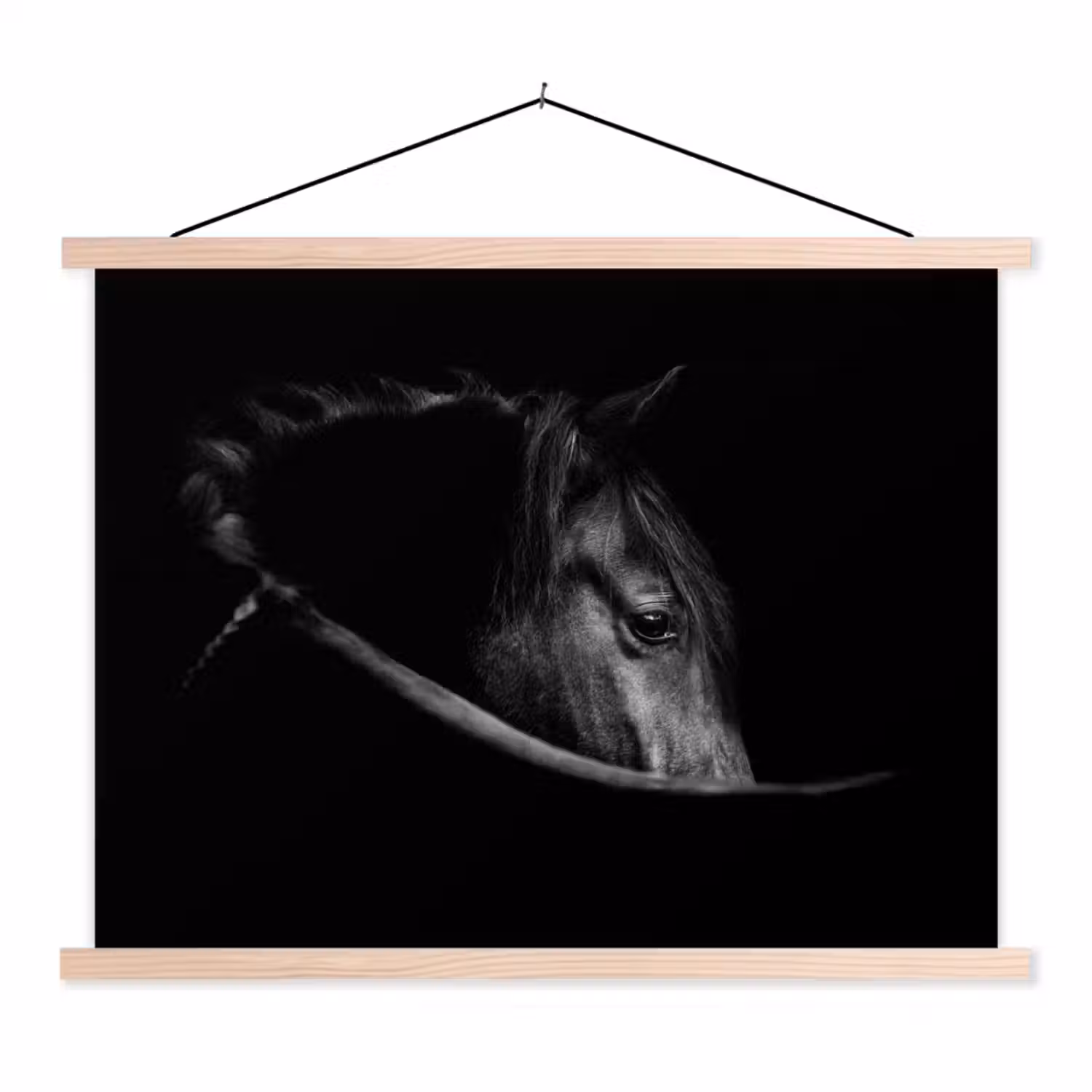 Paarden - Portret - Zwart - Dieren textielposter latten blank klein -3d
