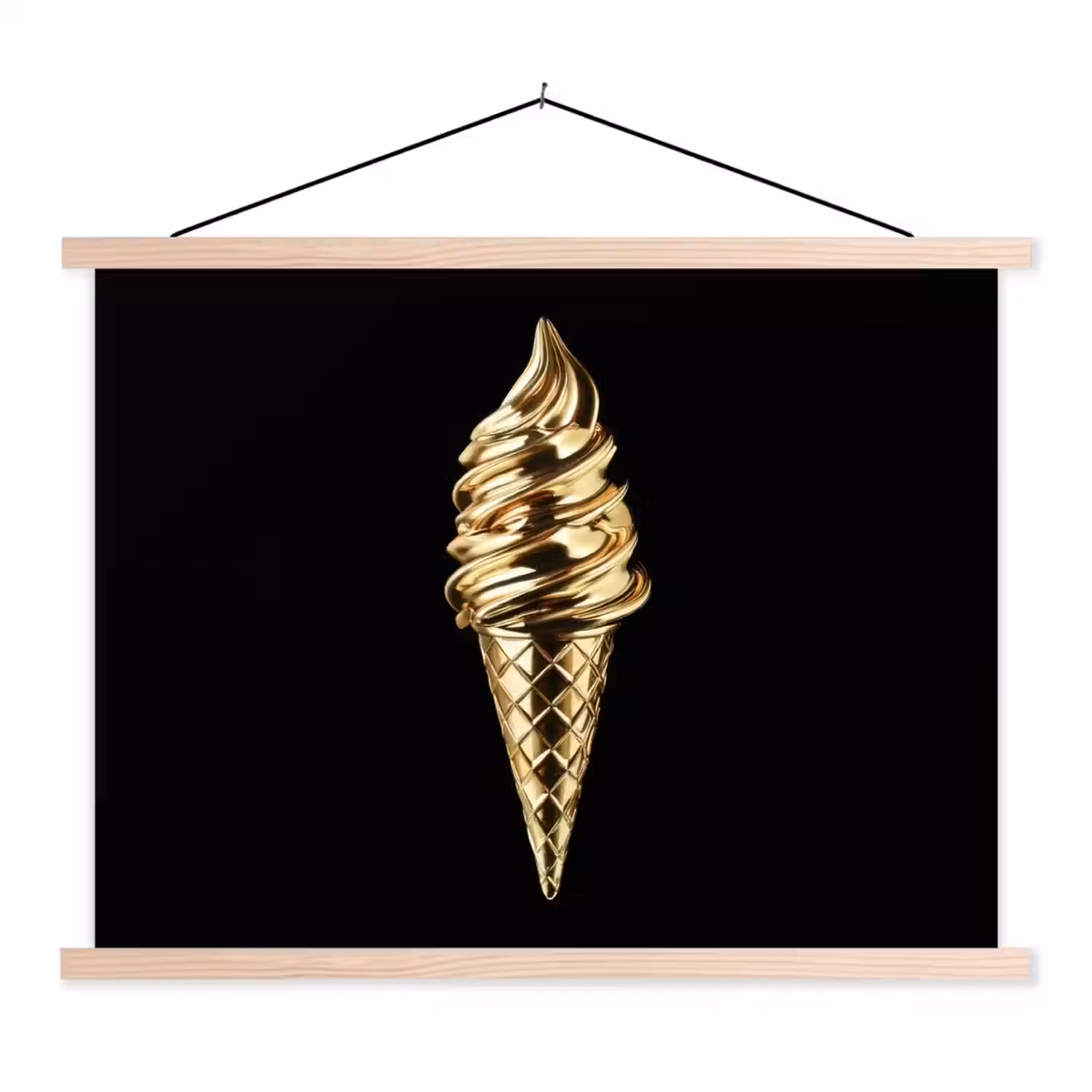 Ijs - Goud - Zwart - Eten textielposter latten blank klein -3d