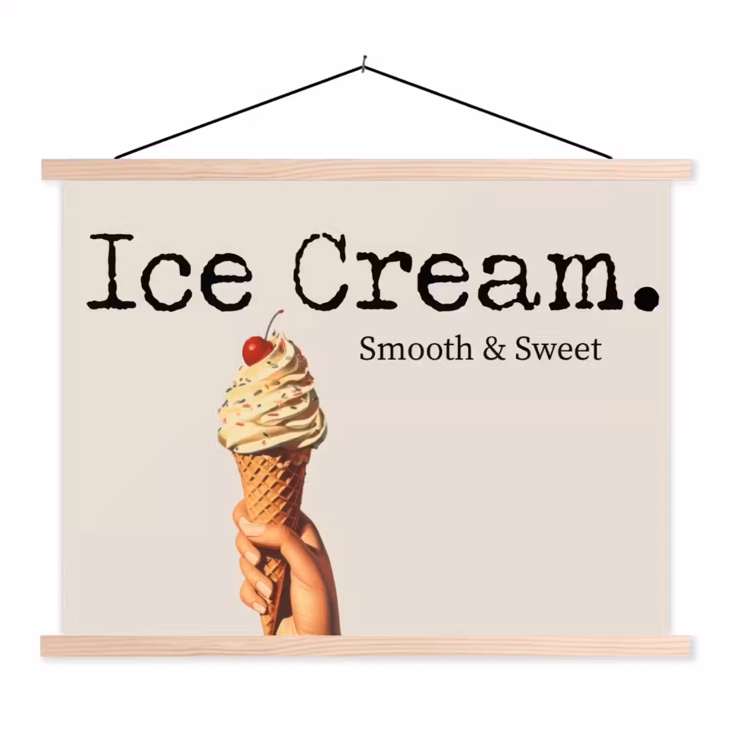 Ice cream - Softijs - Kleurrijk - Kers textielposter latten blank klein -3d