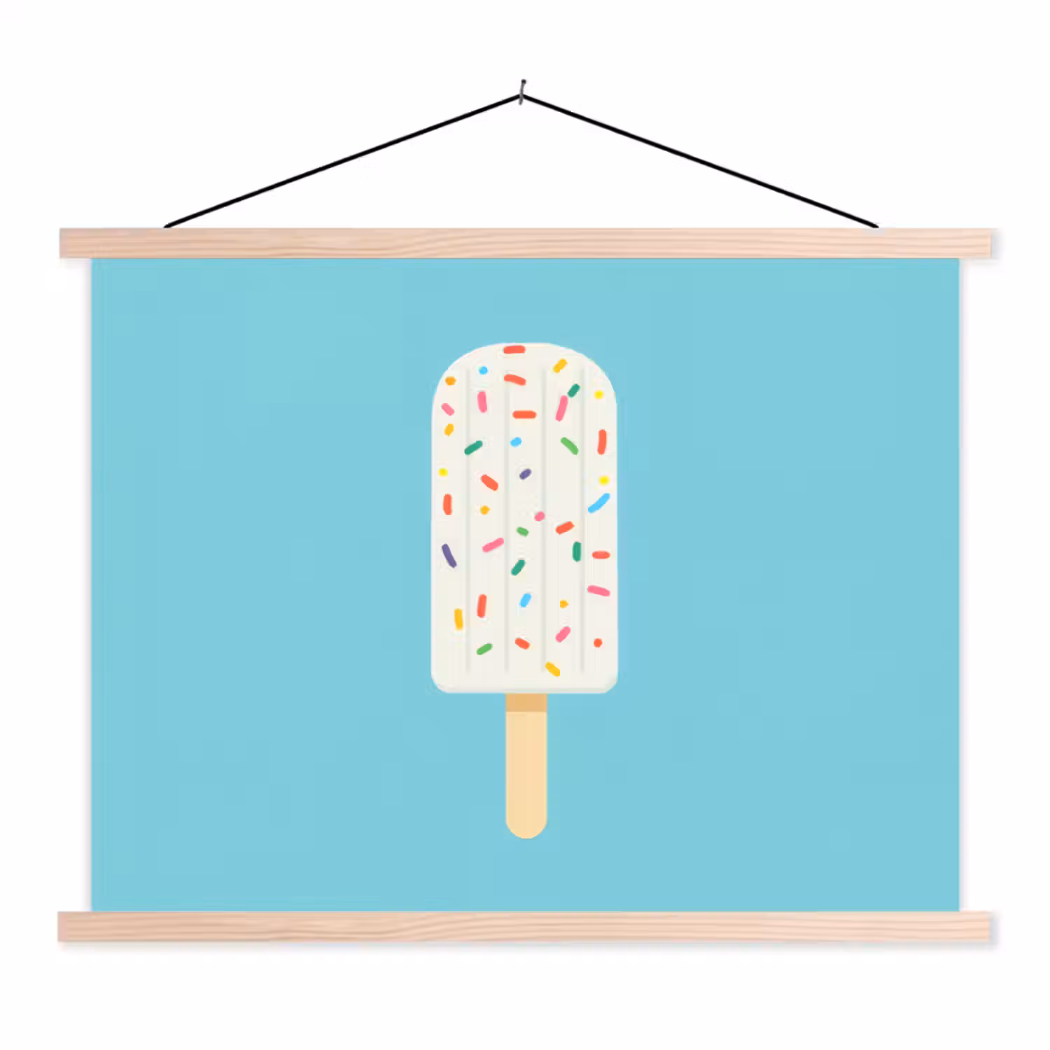 Ijsje - Stokje - Sprinkles - Lichtblauw textielposter latten blank klein -3d