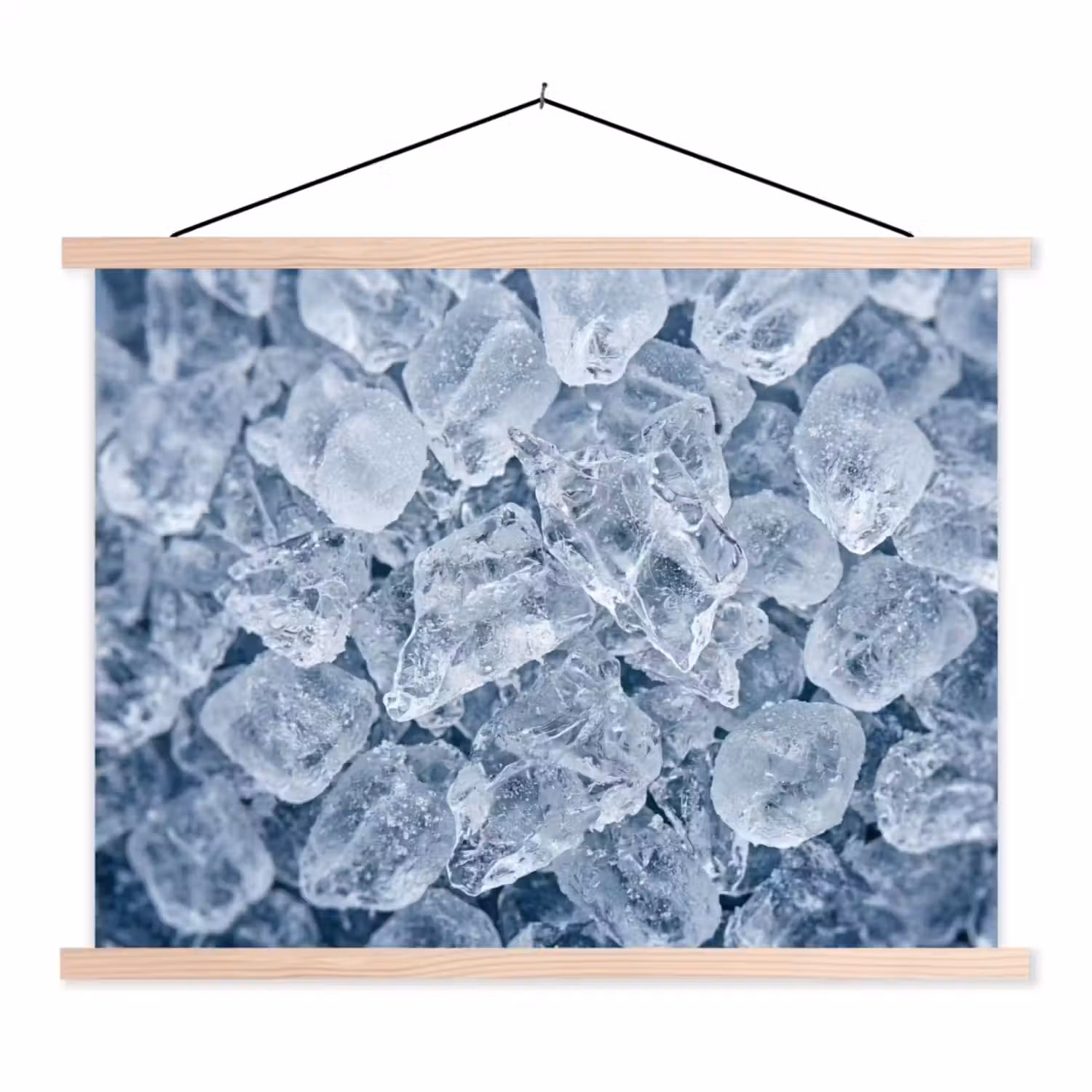 Ijsblokjes - Water - Blauw textielposter latten blank klein -3d