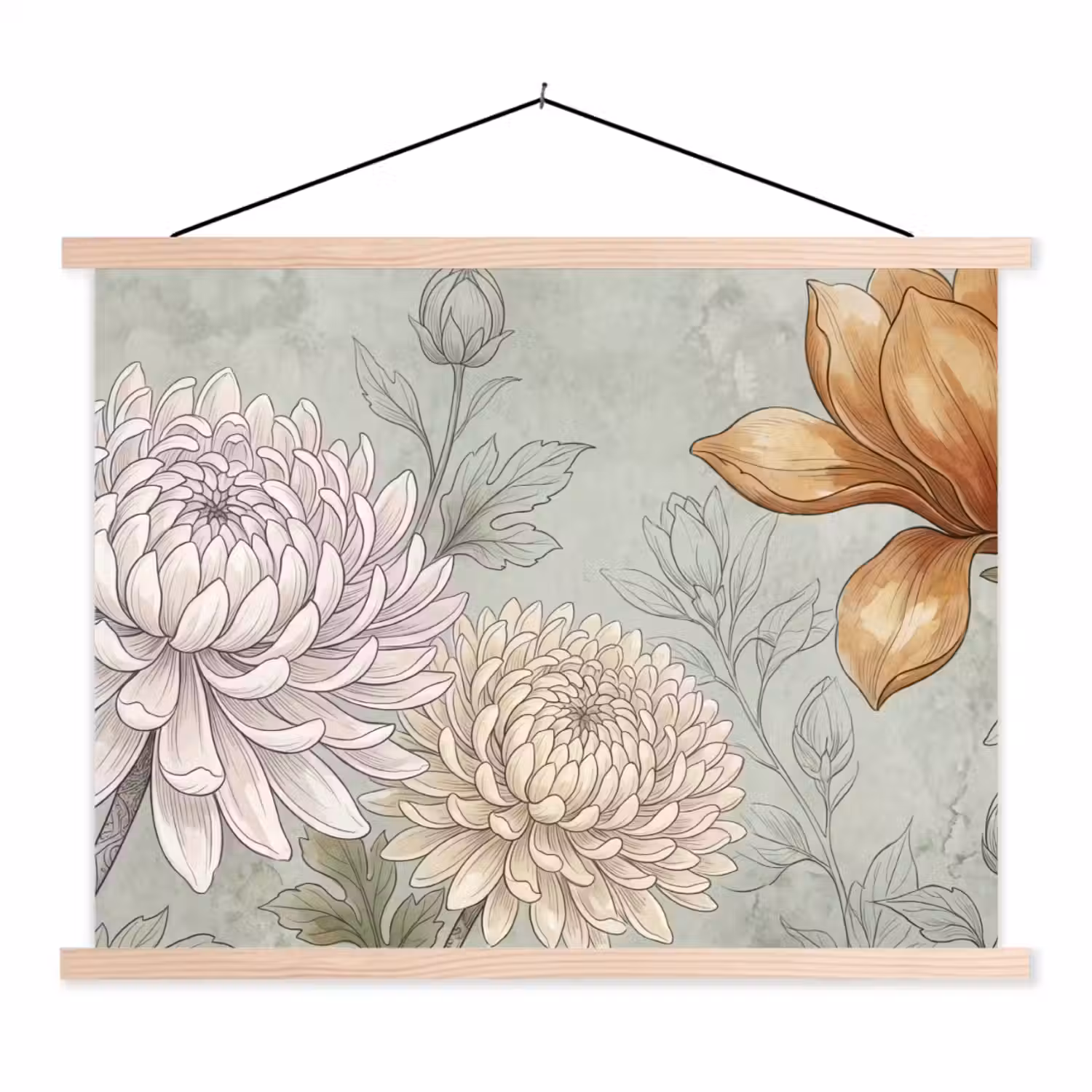 Illustratie - Bloemen - Groen textielposter latten blank klein -3d