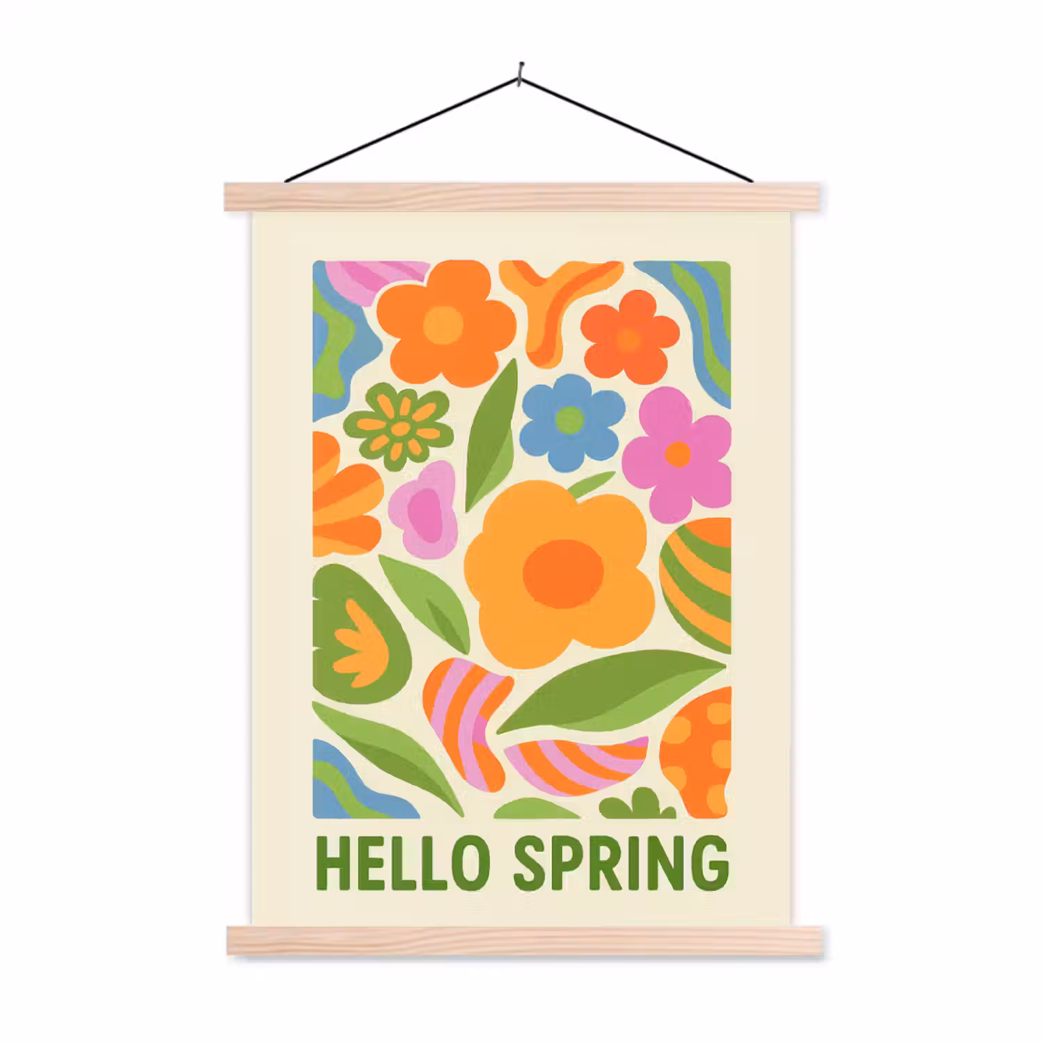 Illustratie - Bloemen - Quote - Kleurrijk textielposter latten blank klein -3d
