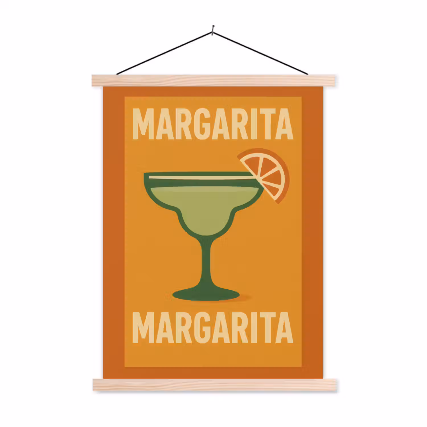 Illustratie - Margarita - Sinaasappelschijf - Oranje textielposter latten blank klein -3d