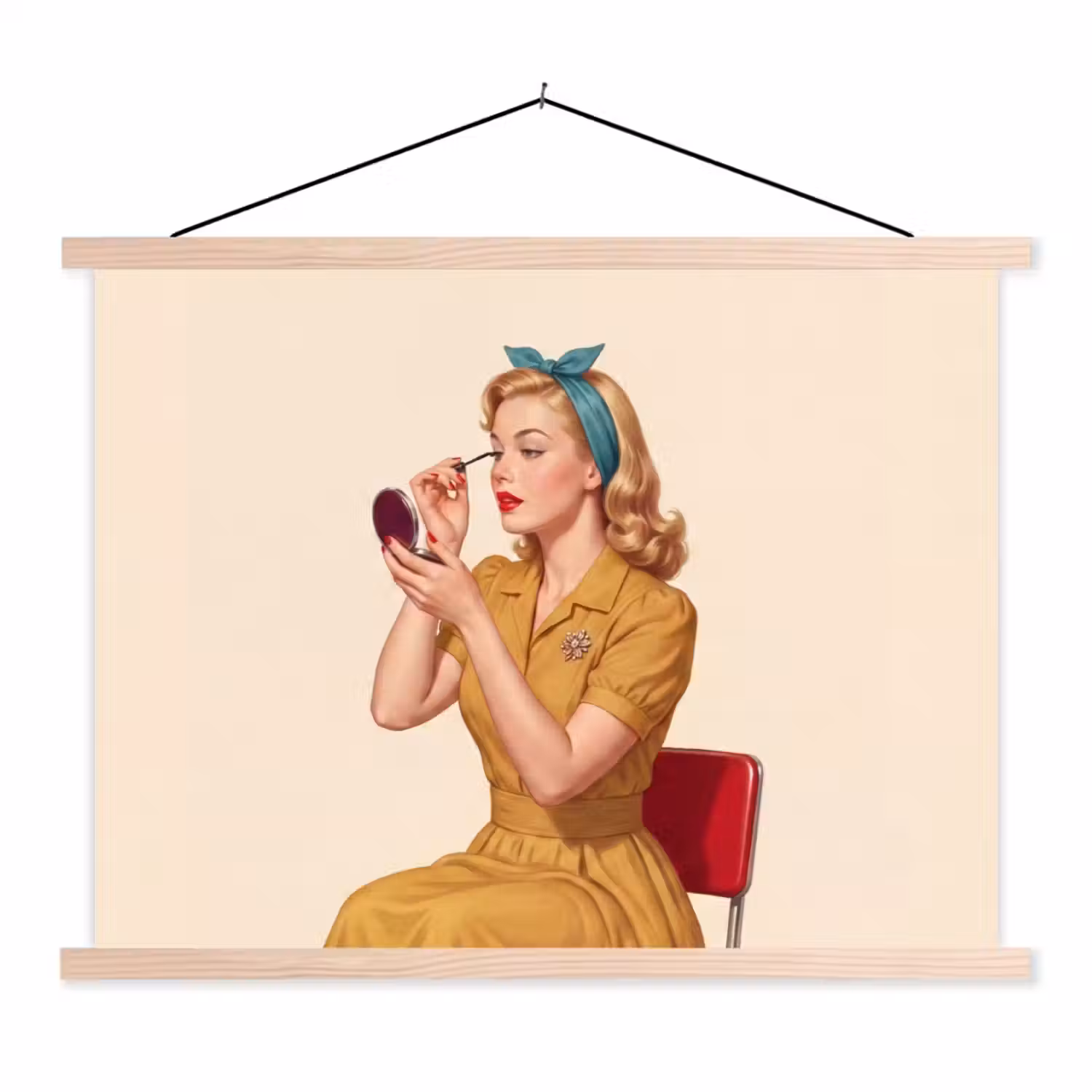 Illustratie - Mascara - Vrouw - Geel textielposter latten blank klein -3d
