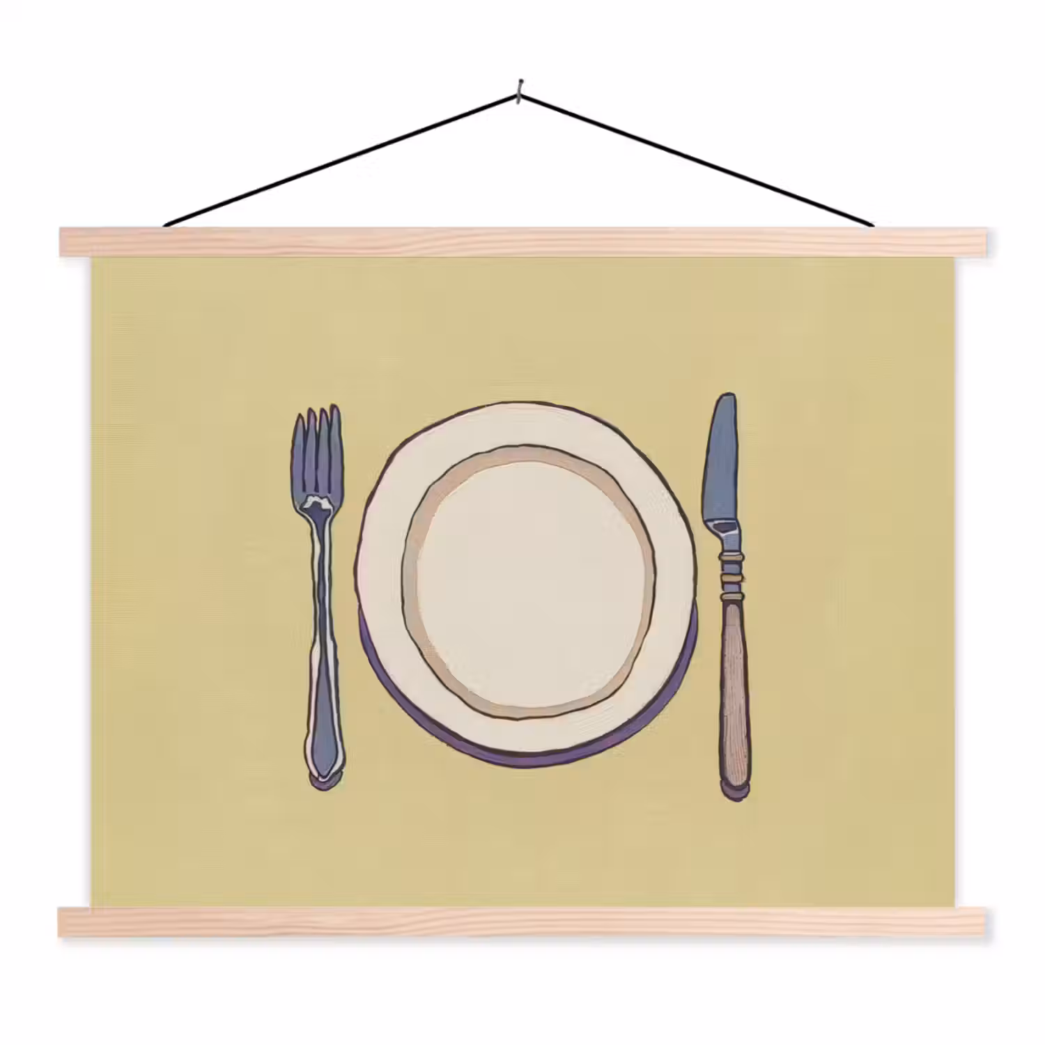 Illustratie - Bord - Bestek - Beige textielposter latten blank klein -3d