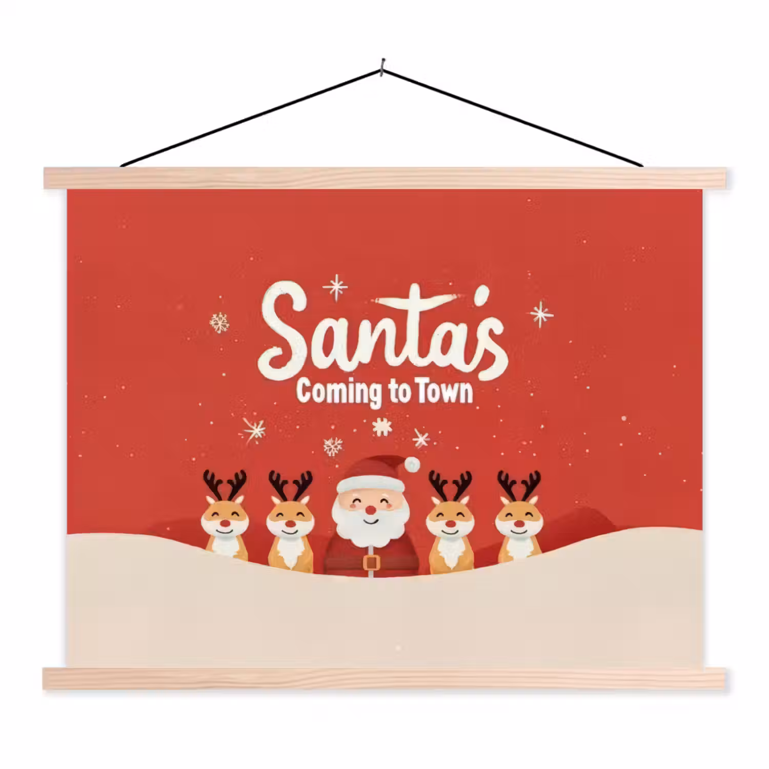 Illustratie - Kerstman - Rendieren - Rood textielposter latten blank klein -3d