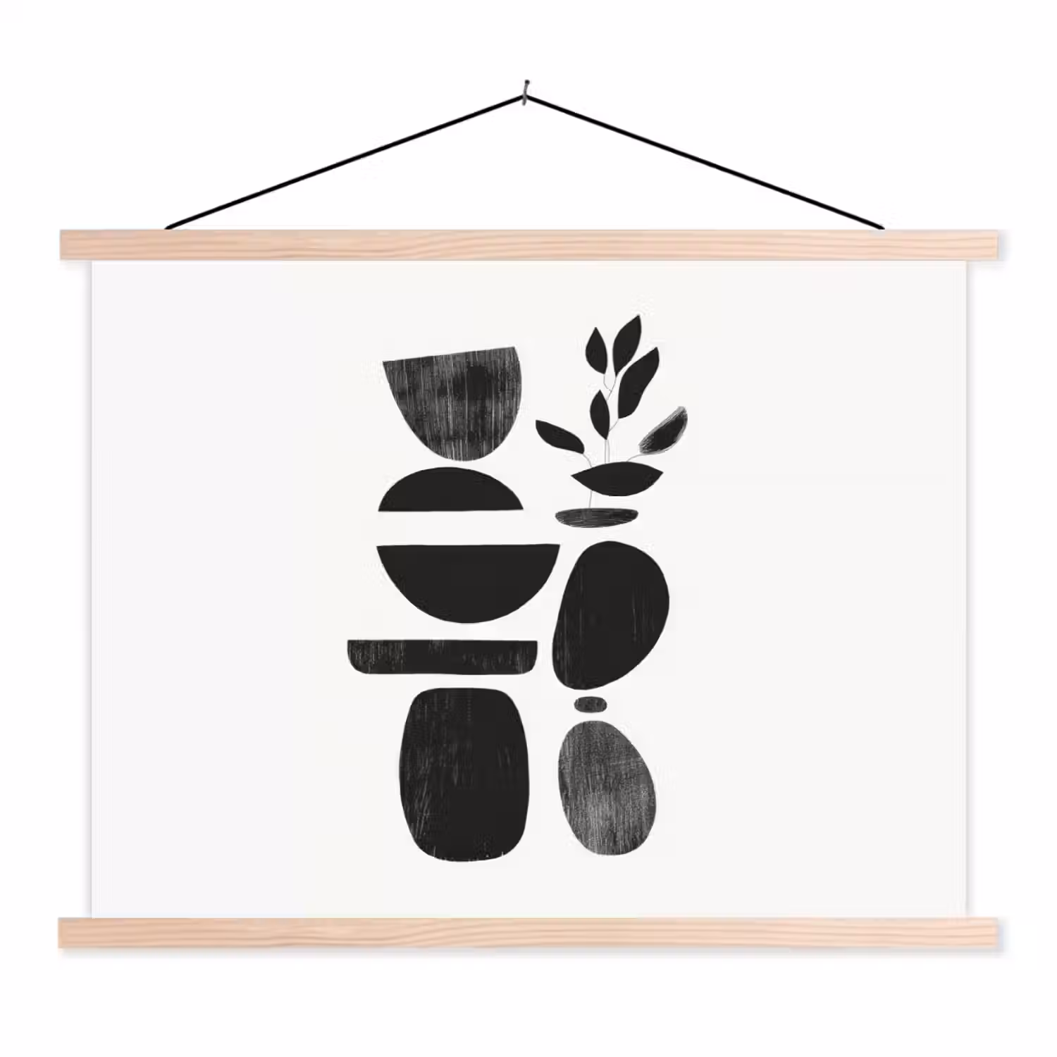 Japandi - Zwart - Abstract textielposter latten blank klein -3d