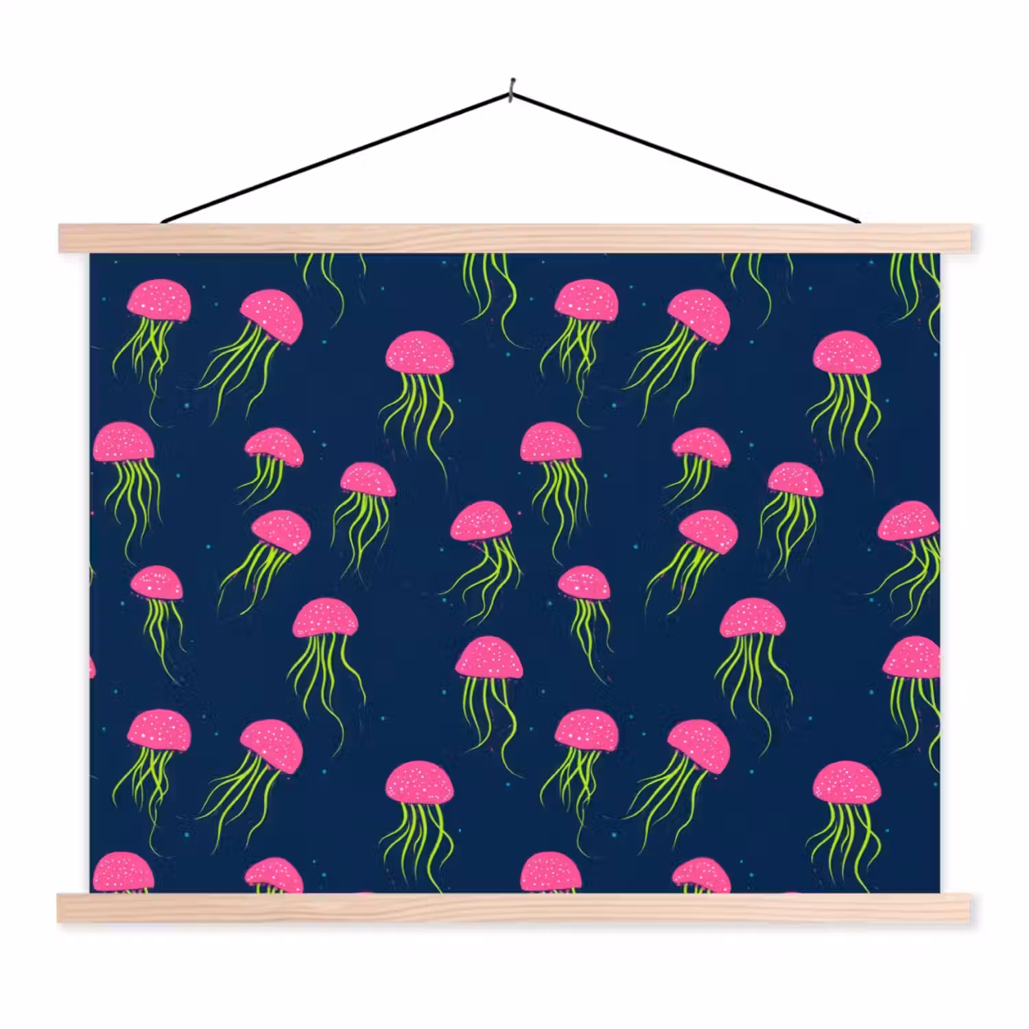 Kwallen - Diepzee - Neon textielposter latten blank klein 122 -3d