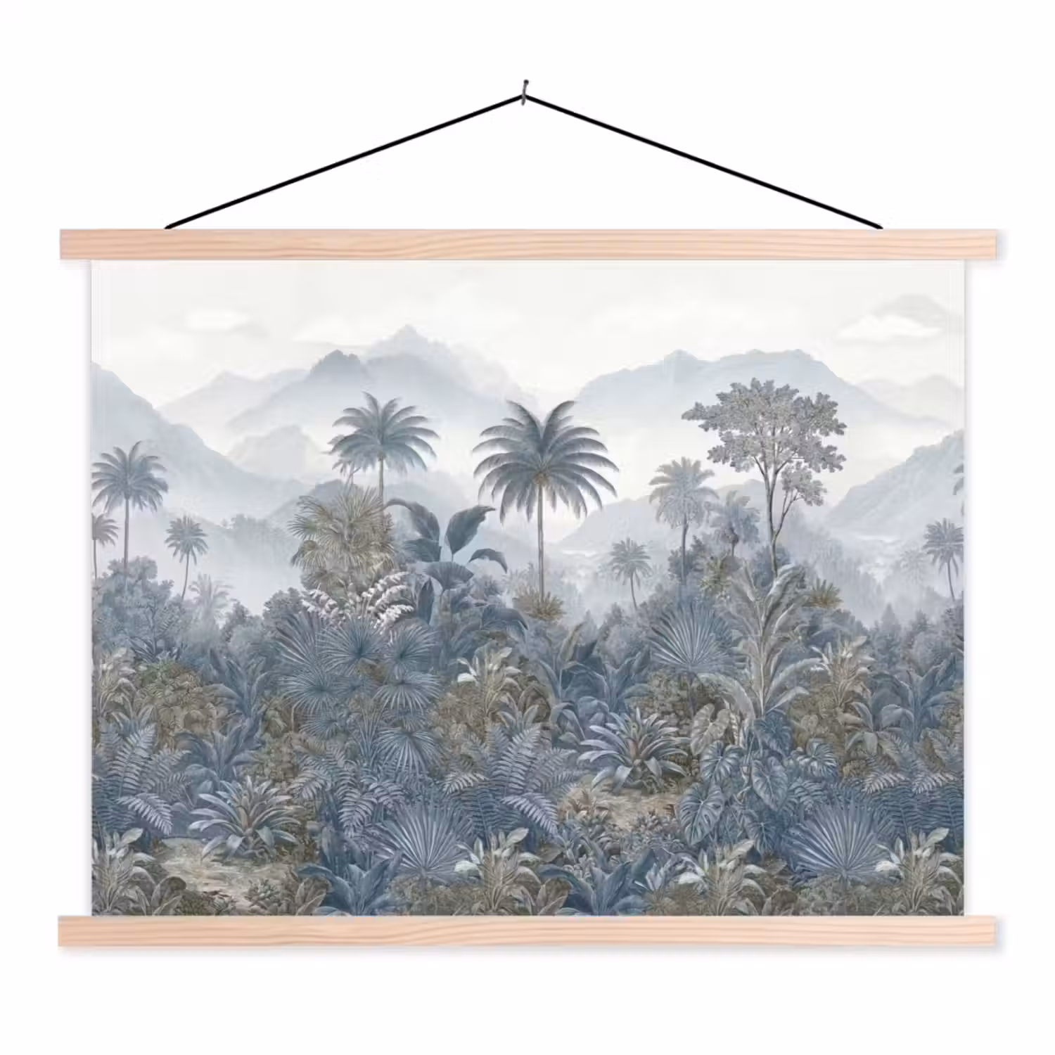 Jungle - Landschap - Blauw textielposter latten blank klein -3d
