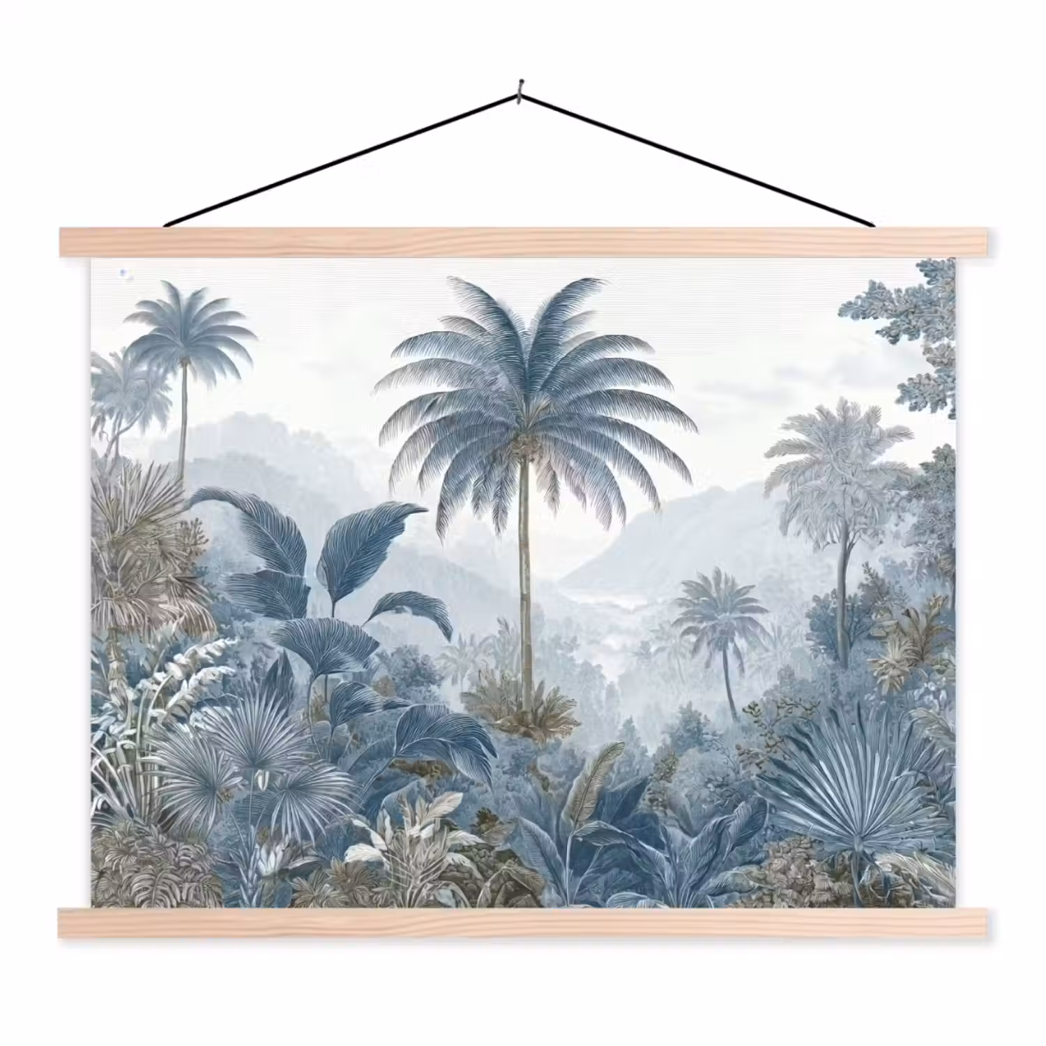 Jungle - Modern - Blauw - Groen textielposter latten blank klein -3d