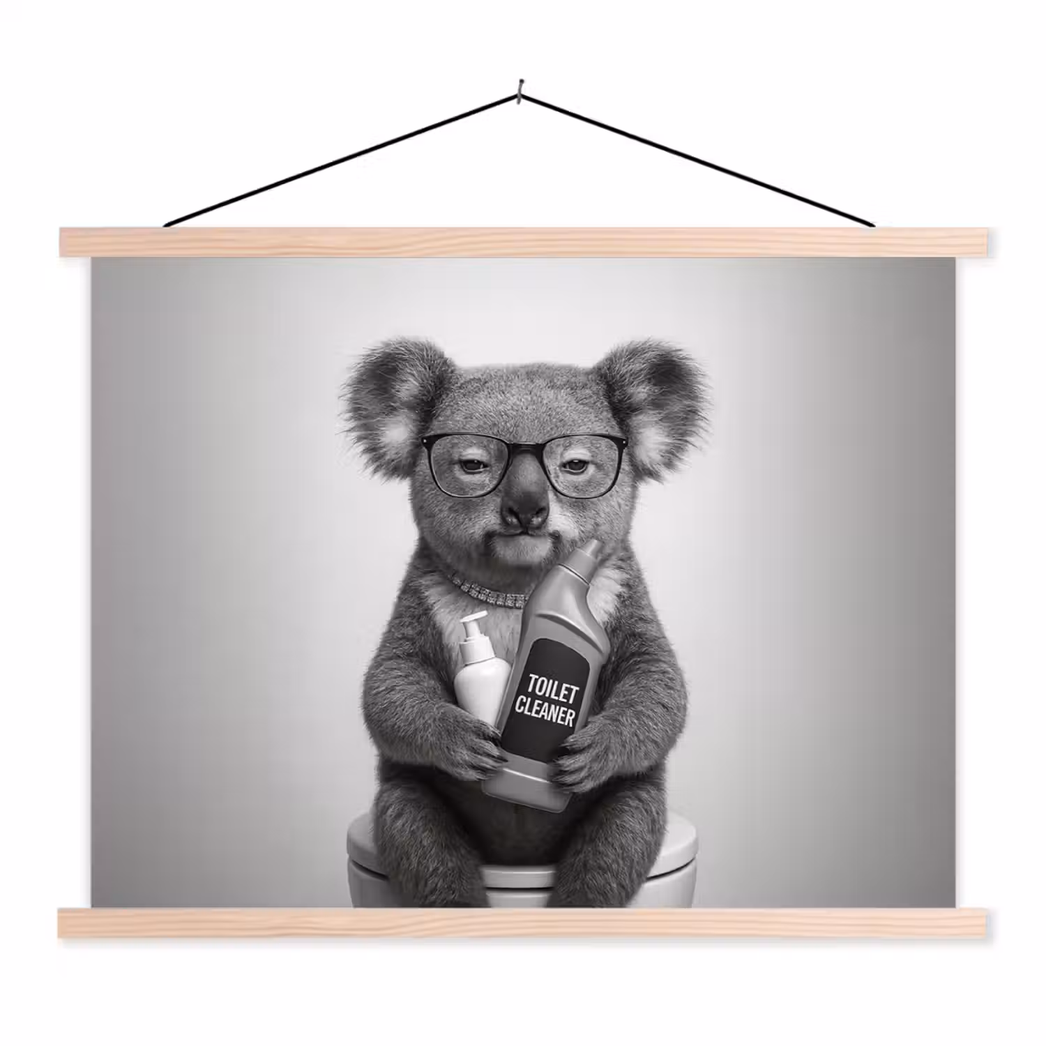 Koala - Bril - Toilet textielposter latten blank klein -3d