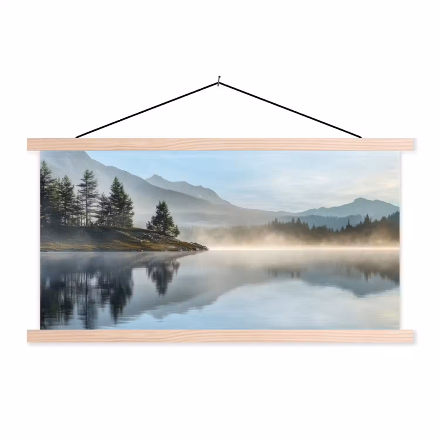 Meer - Mist - Bergen - Landschap textielposter latten blank klein -3d