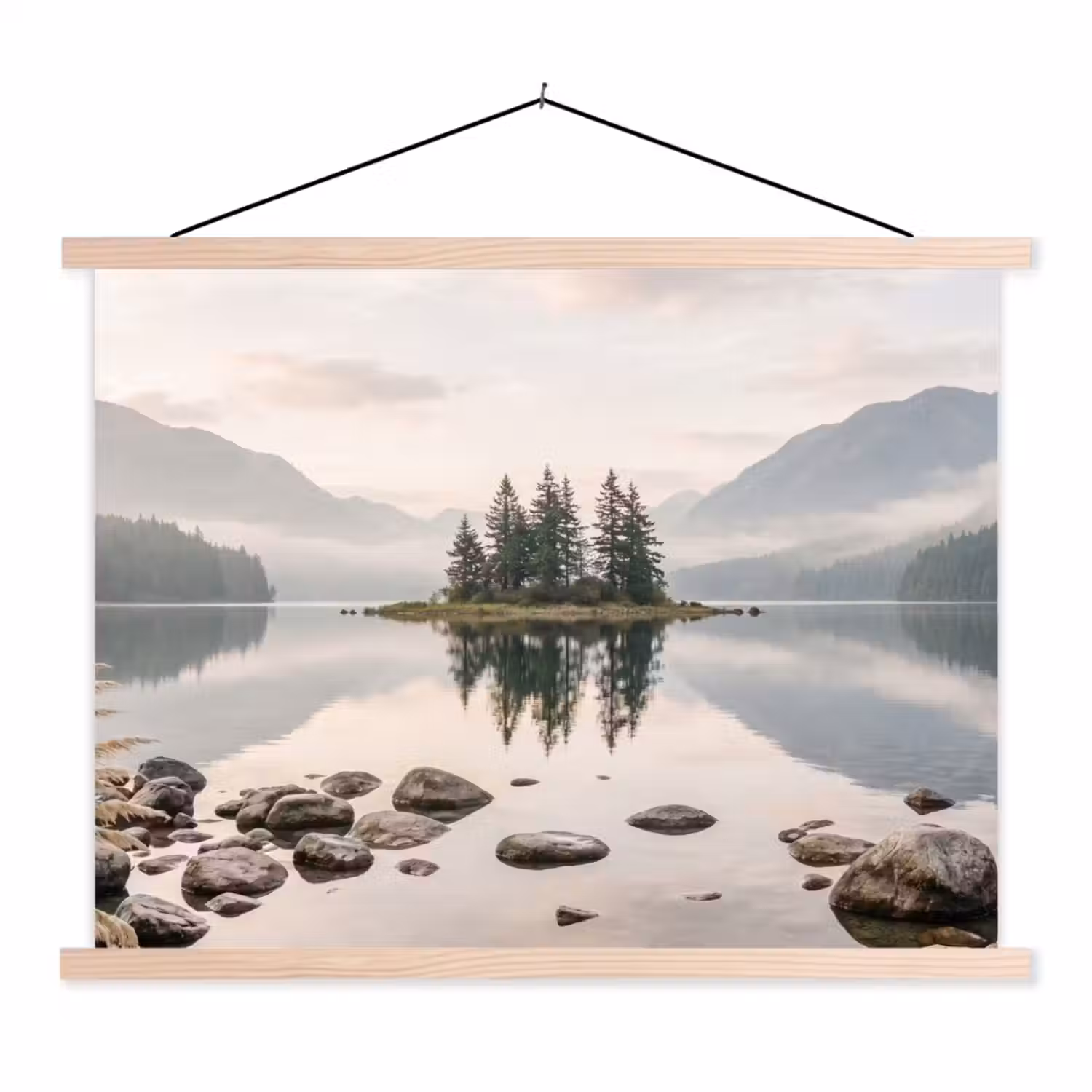 Meer - Bergen - Landschap - Groen textielposter latten blank klein -3d