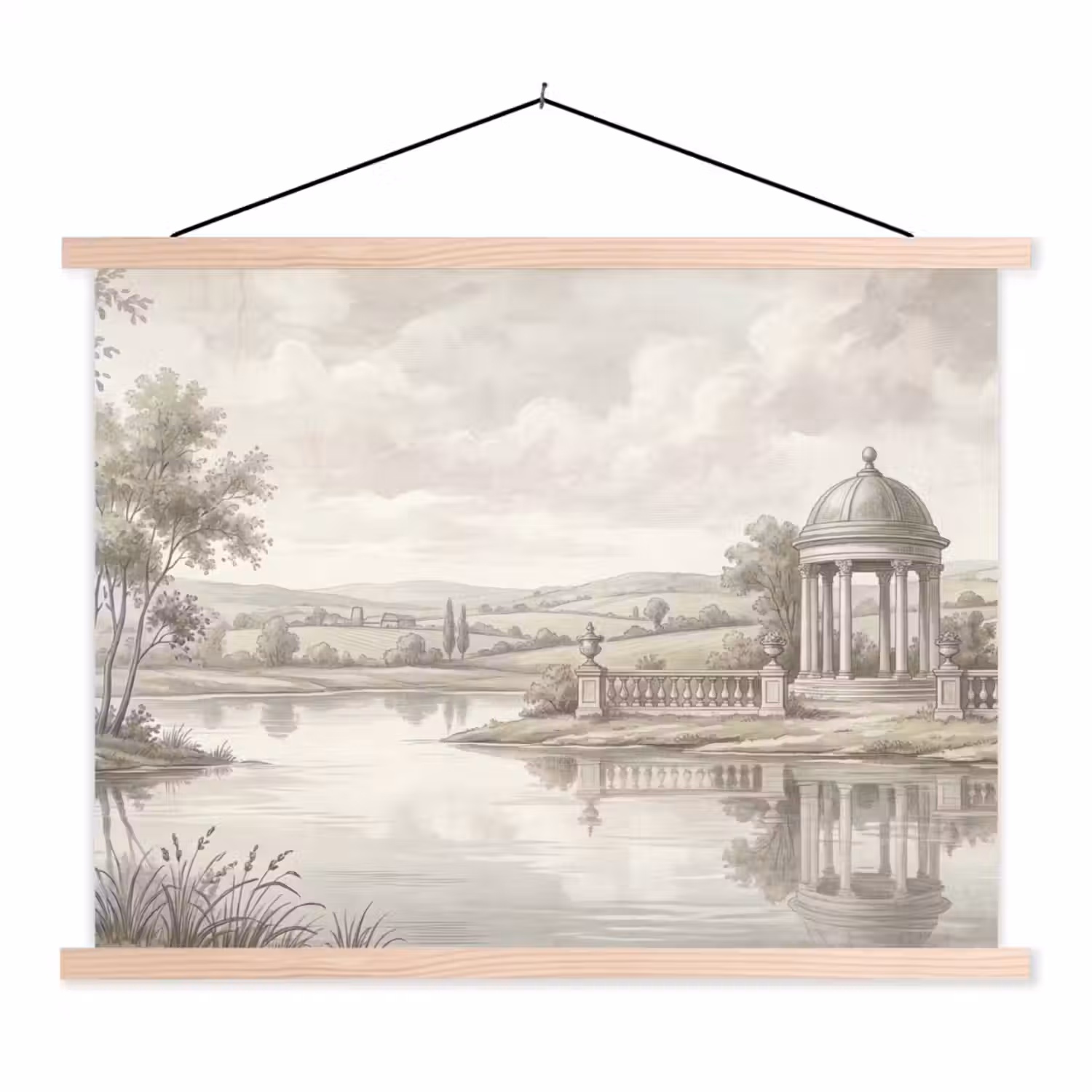 Landschap - Water - Natuur - Sepia textielposter latten blank klein -3d