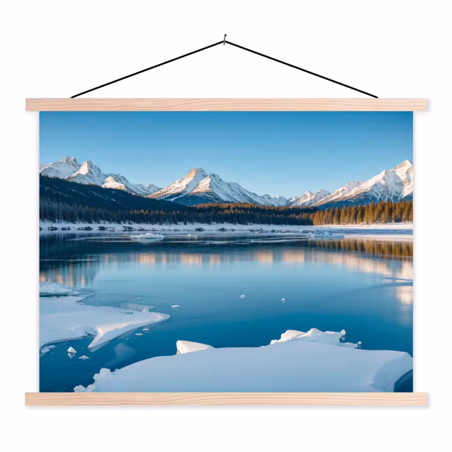 Landschap - Winter - Meer - Bergen - Uitzicht - IJs textielposter latten blank klein -3d