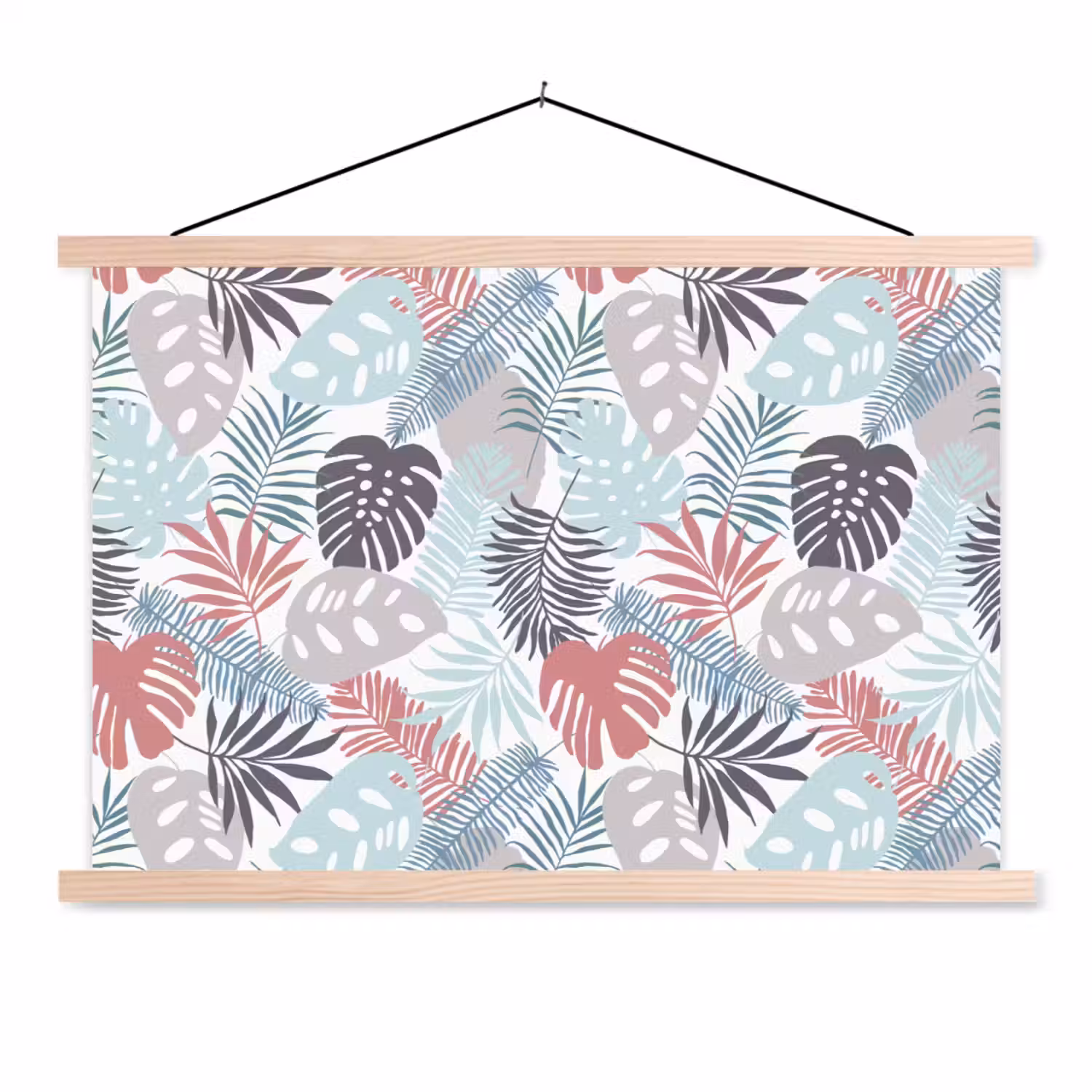 Bladeren - Jungle - Pastel - Tropisch textielposter latten blank klein -3d