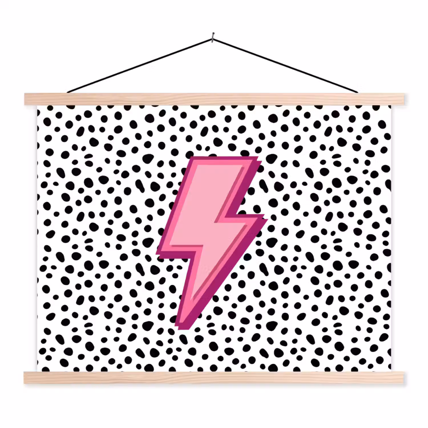 Bliksem - Roze - Stippen textielposter latten blank klein -3d