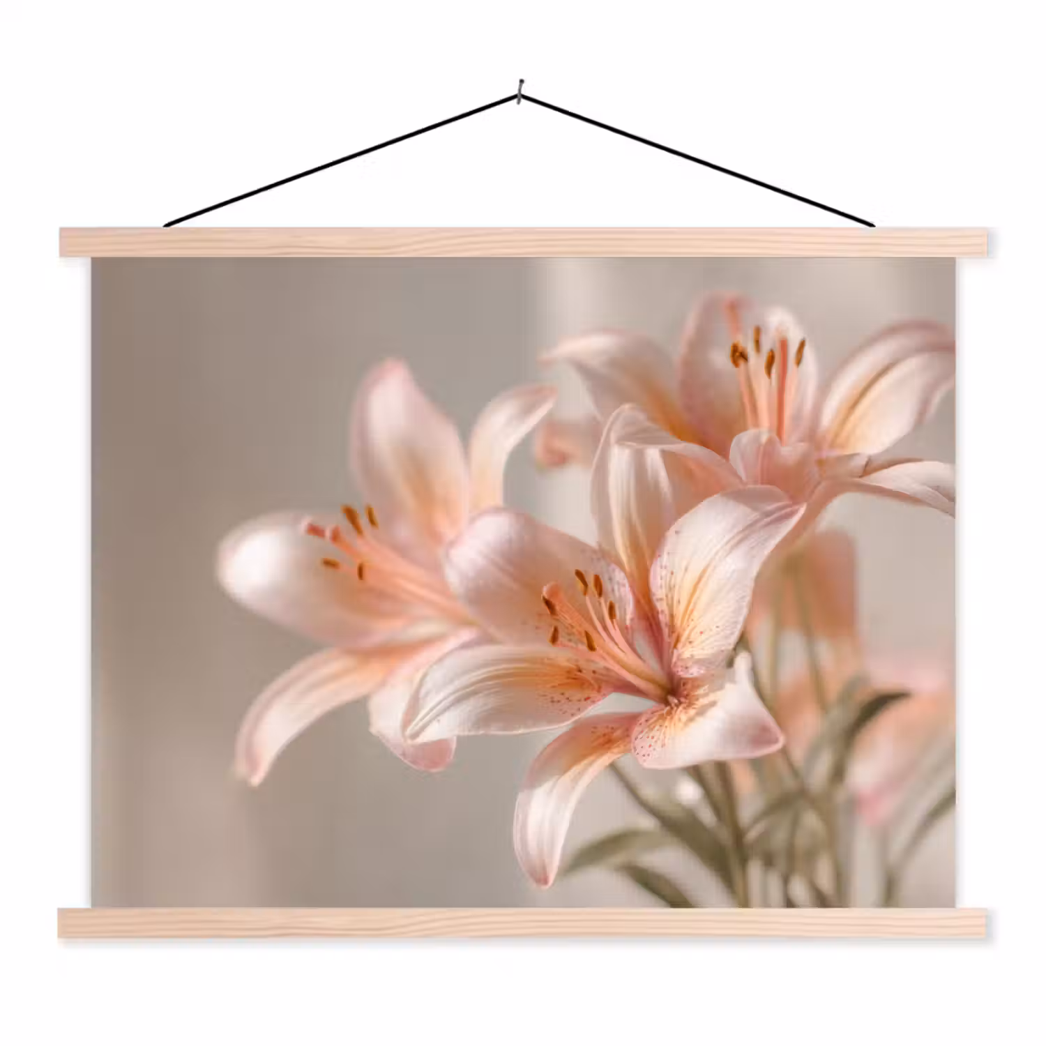 Lelies - Meeldraden - Roze - Wazig textielposter latten blank klein -3d