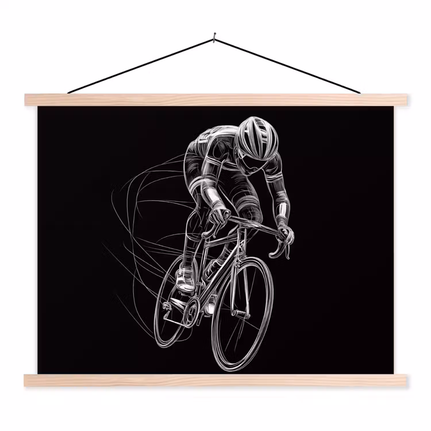 Lijntekening - Wit - Wielrennen - Snelheid textielposter latten blank klein -3d