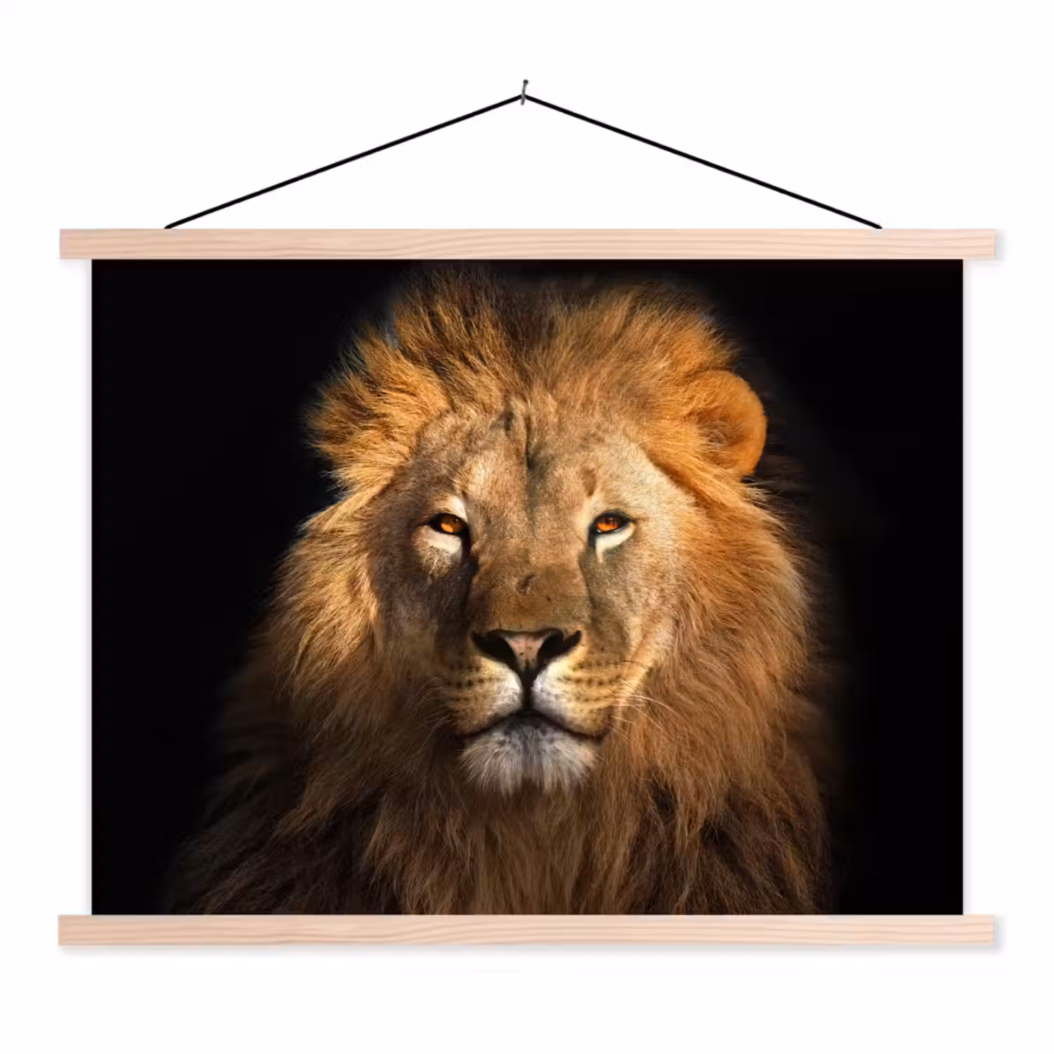 Leeuw - Dieren - Zwart - Licht - Bruin - Portret textielposter latten blank klein -3d